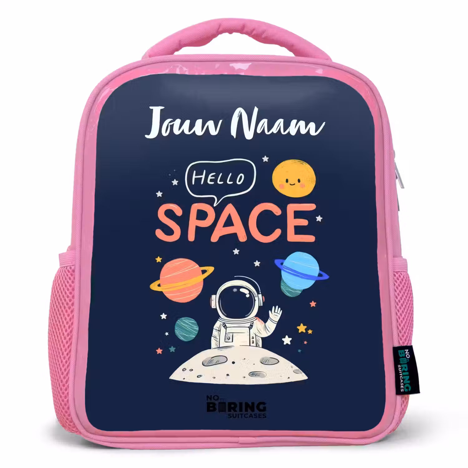Astronaut - Quote - Planeten - Sterren Kinderrugzak - Roze middel -3d