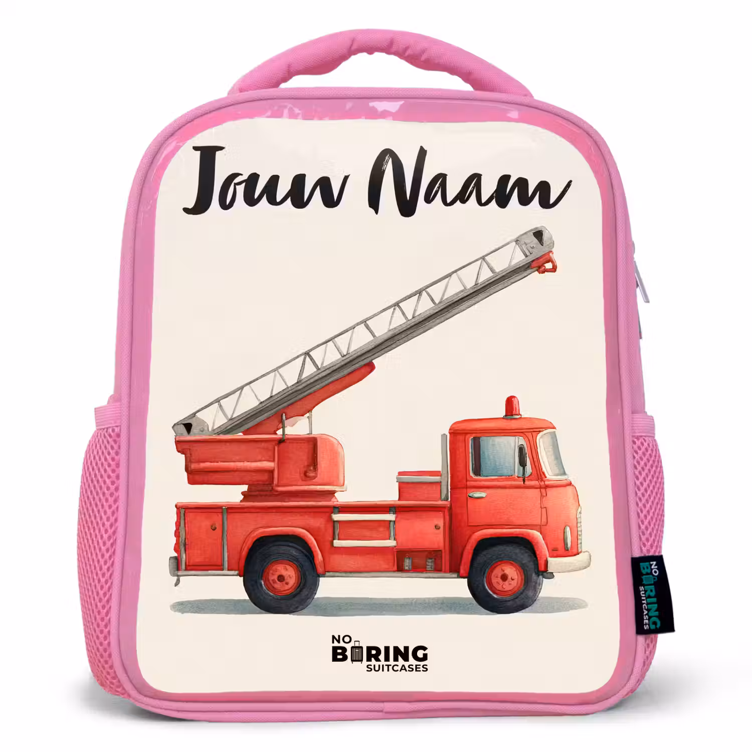Brandweerwagen - Getekend - Rood Kinderrugzak - Roze middel -3d