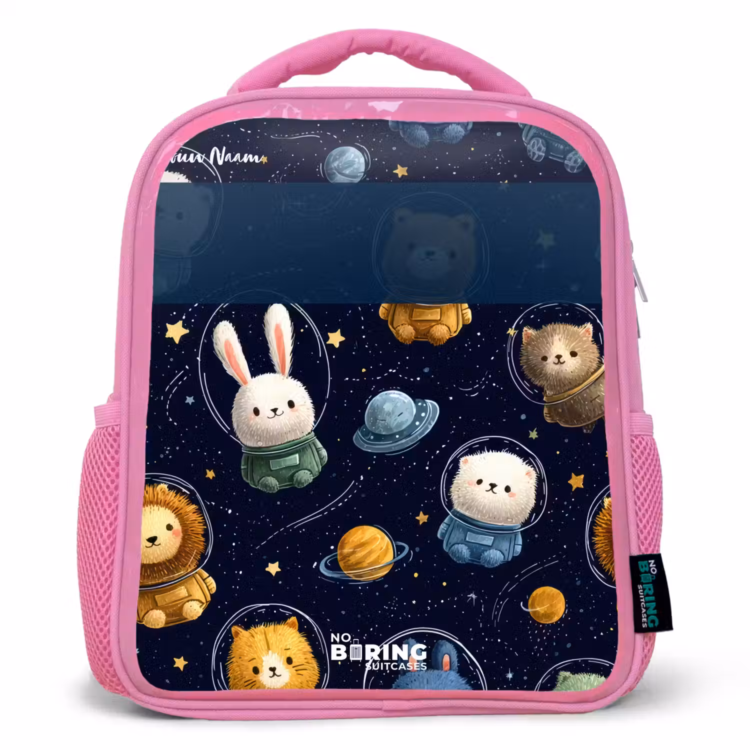 Dieren - Astronaut - Planeten - Sterren Kinderrugzak - Roze middel -3d