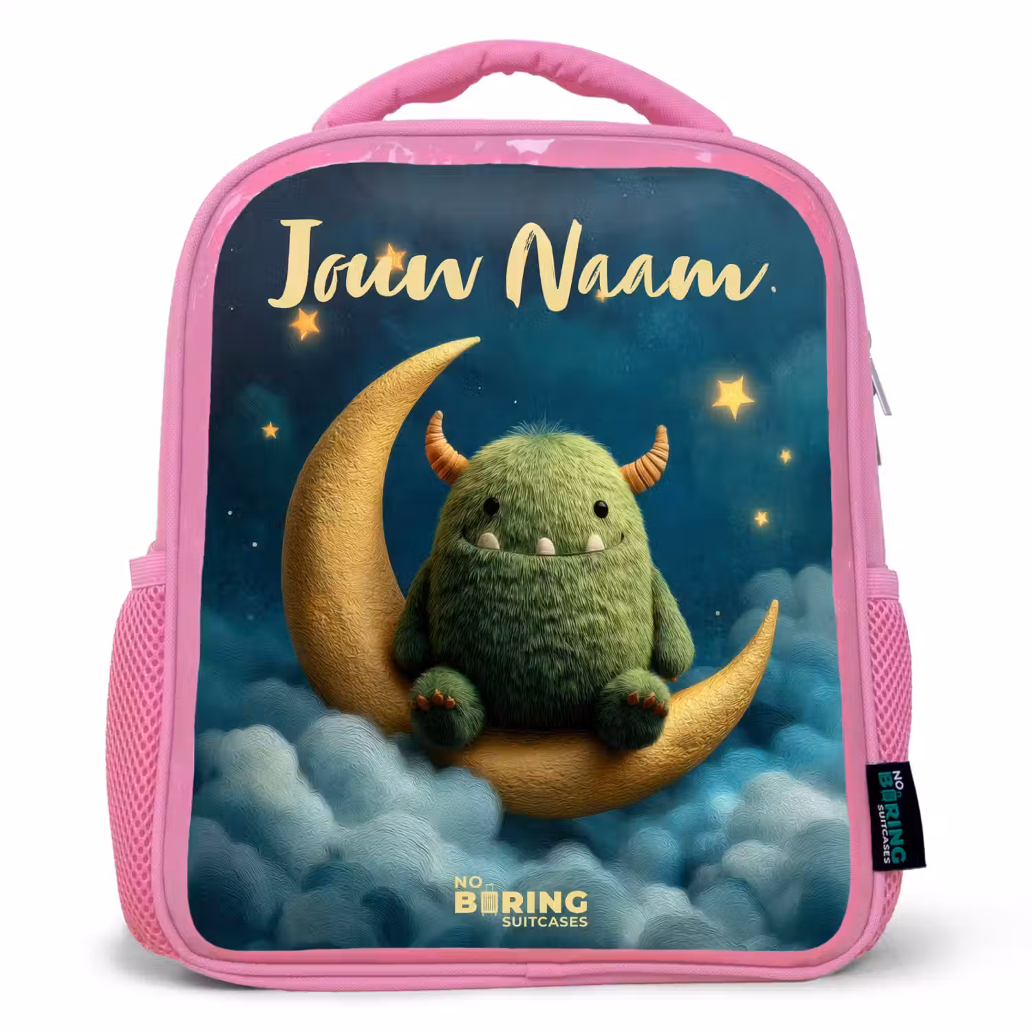 Groen monster op maansikkel Kinderrugzak - Roze middel -3d