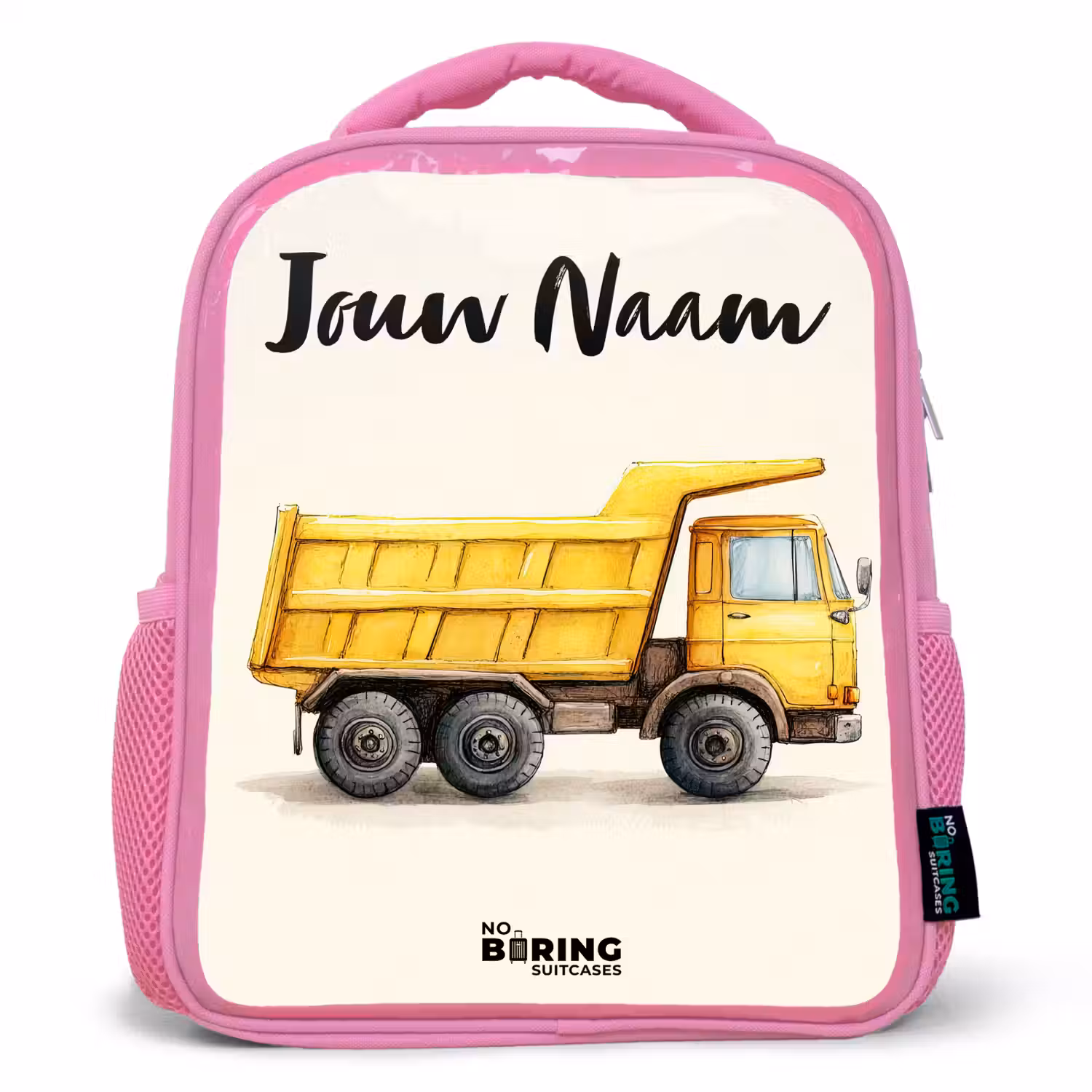 Kiepwagen - Getekend - Geel Kinderrugzak - Roze middel -3d