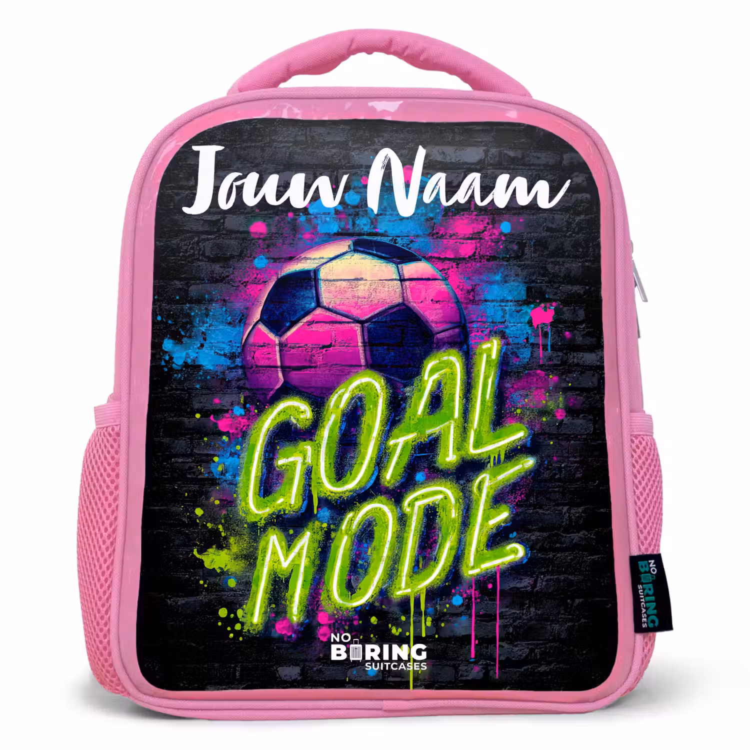 Neon - Graffiti - Voetbal - Kleurrijk Kinderrugzak - Roze middel -3d