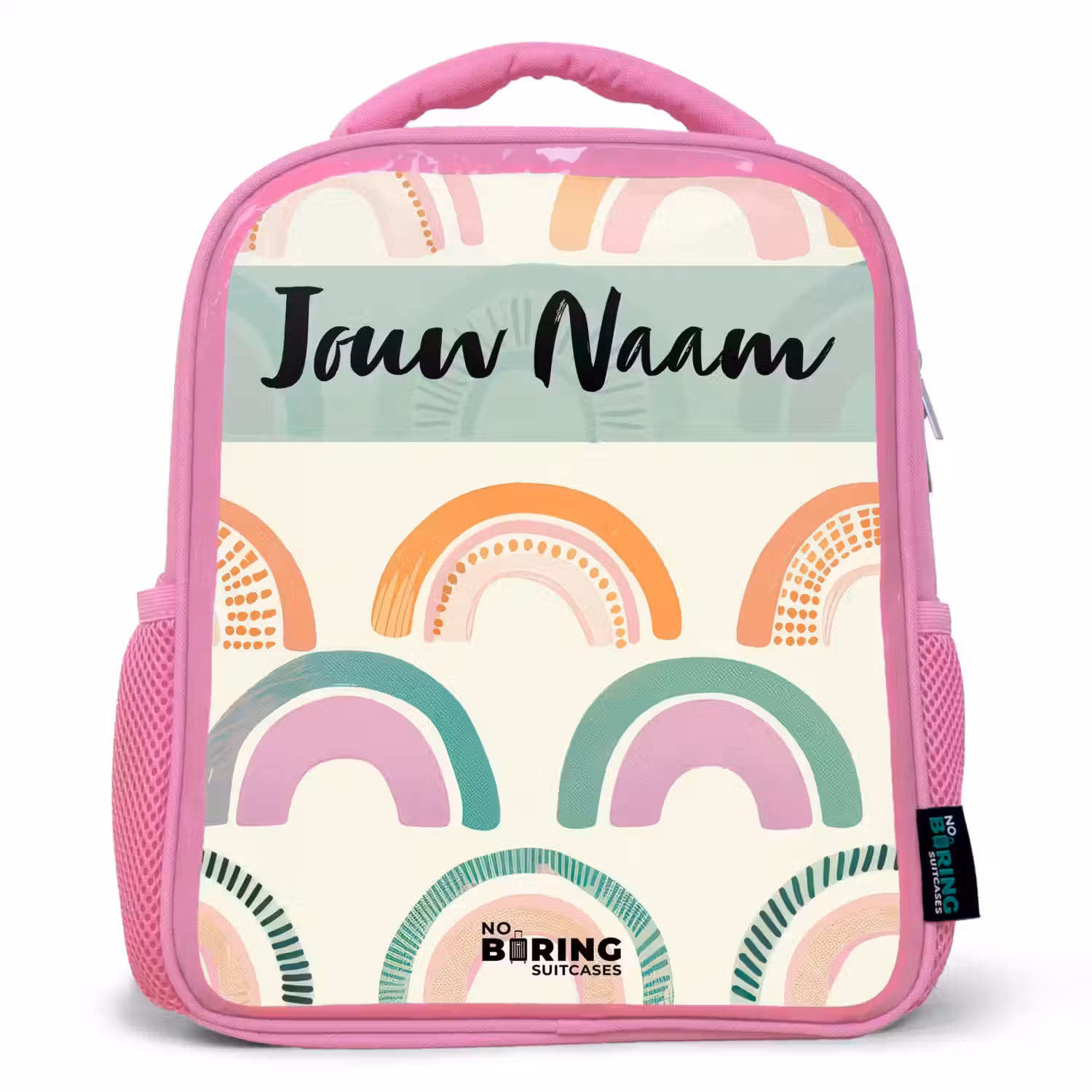 Regenboog - Pastel - Patroon Kinderrugzak - Roze middel -3d