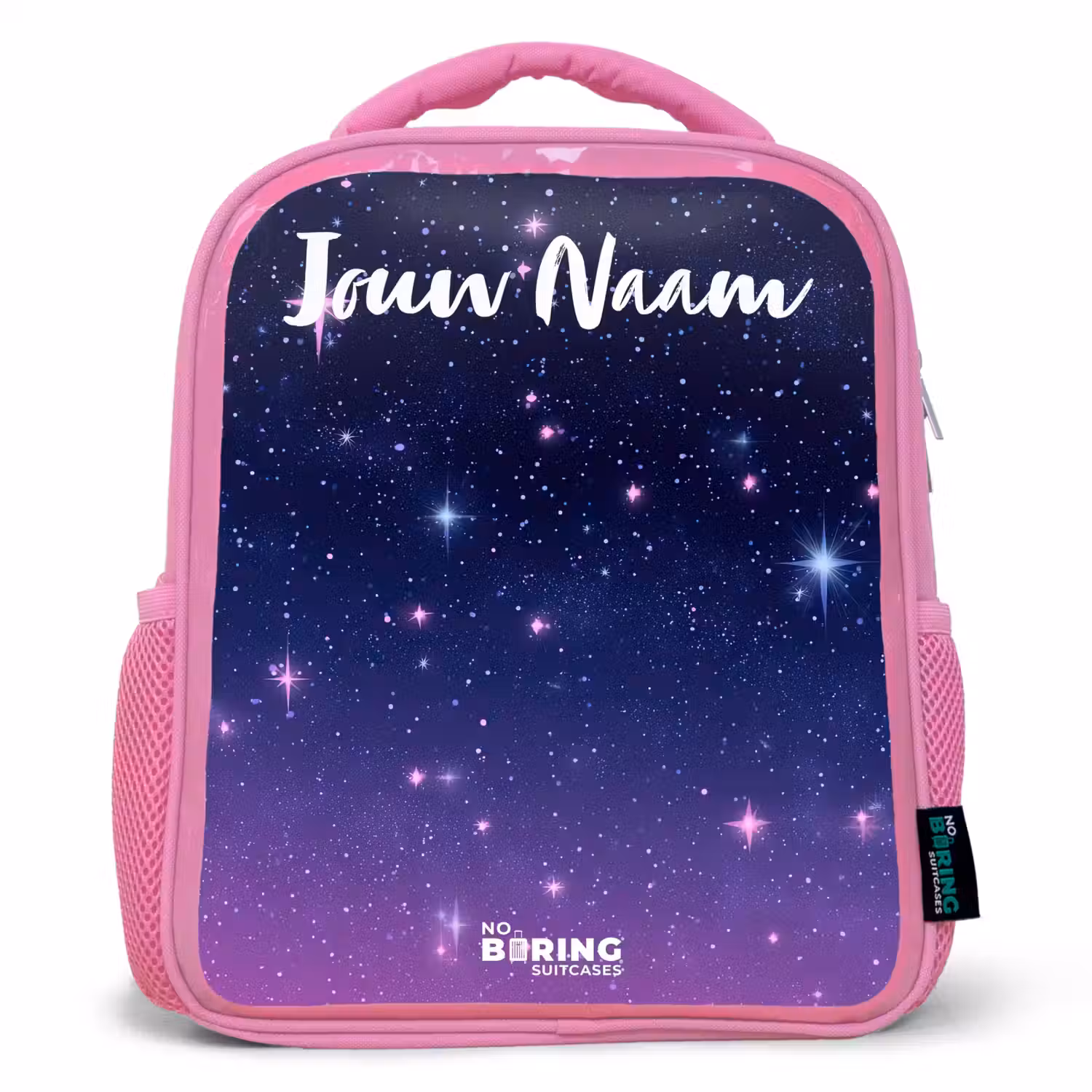 Sterren - Galaxy - Blauw - Roze Kinderrugzak - Roze middel -3d