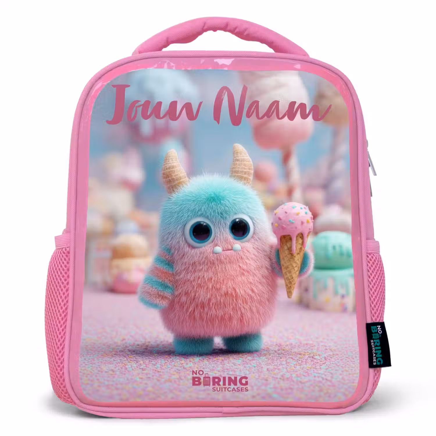 Zoet Monstersnoep Avontuur Kinderrugzak - Roze middel -3d