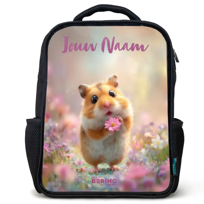 Hamster - Bloem - Natuur - Dier Rugzak - Zwart middel -3d