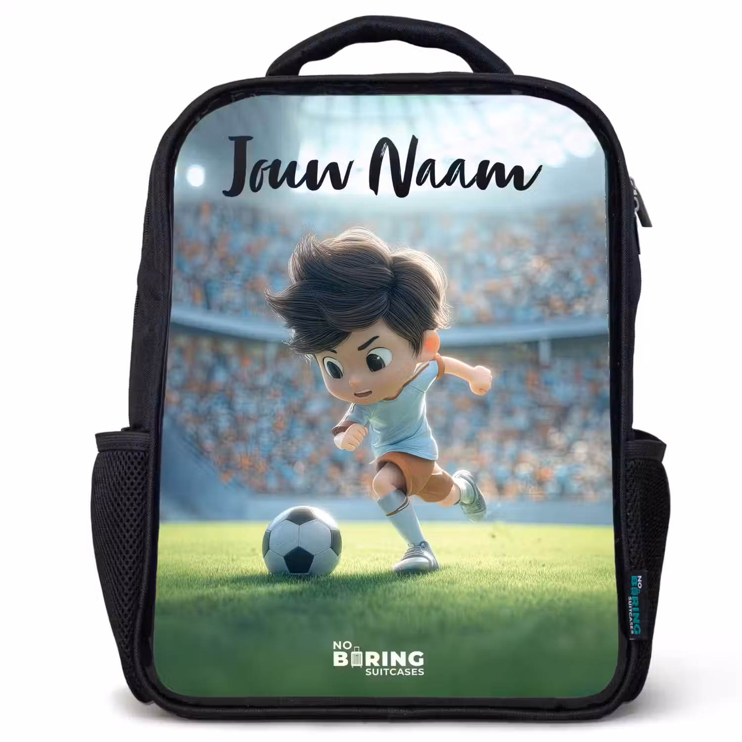 Jongen - Stadion - Voetbal - Zonlicht Rugzak - Zwart middel -3d