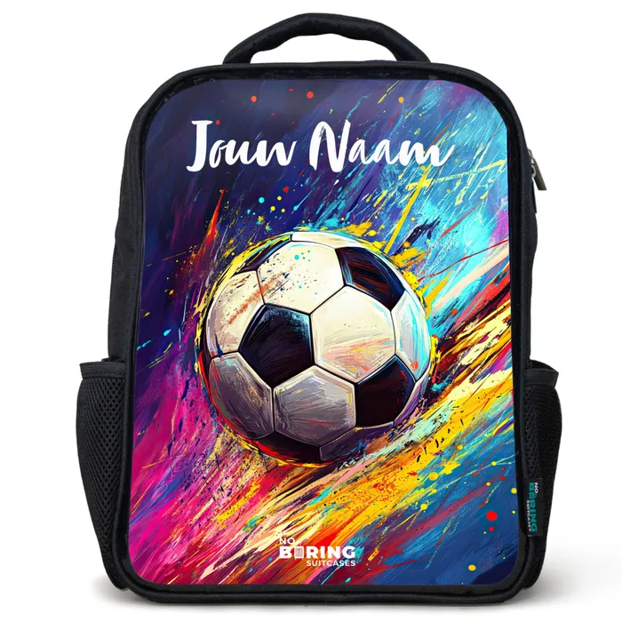 Neon - Voetbal - Kleurrijk Rugzak - Zwart middel -3d