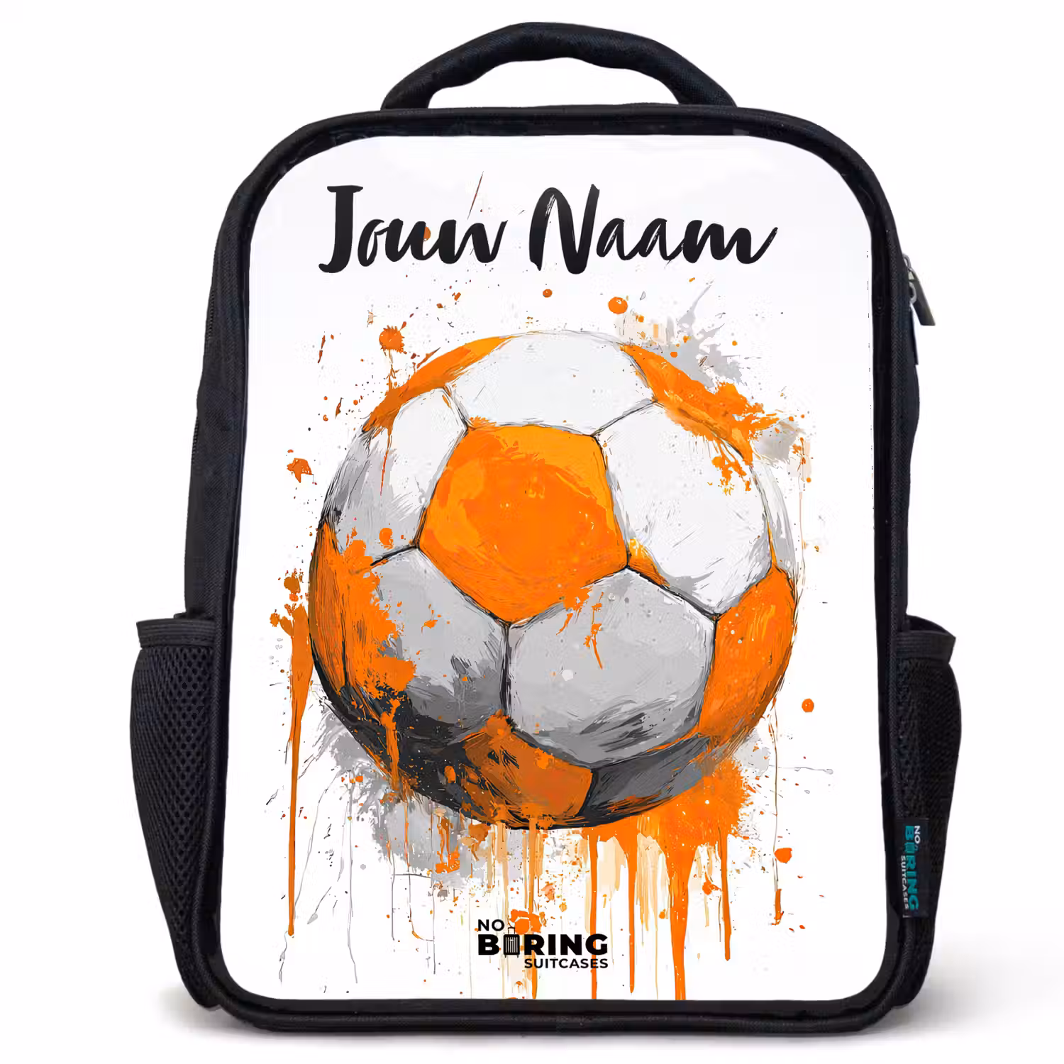 Voetbalvibes - Verf - Oranje Rugzak - Zwart middel -3d
