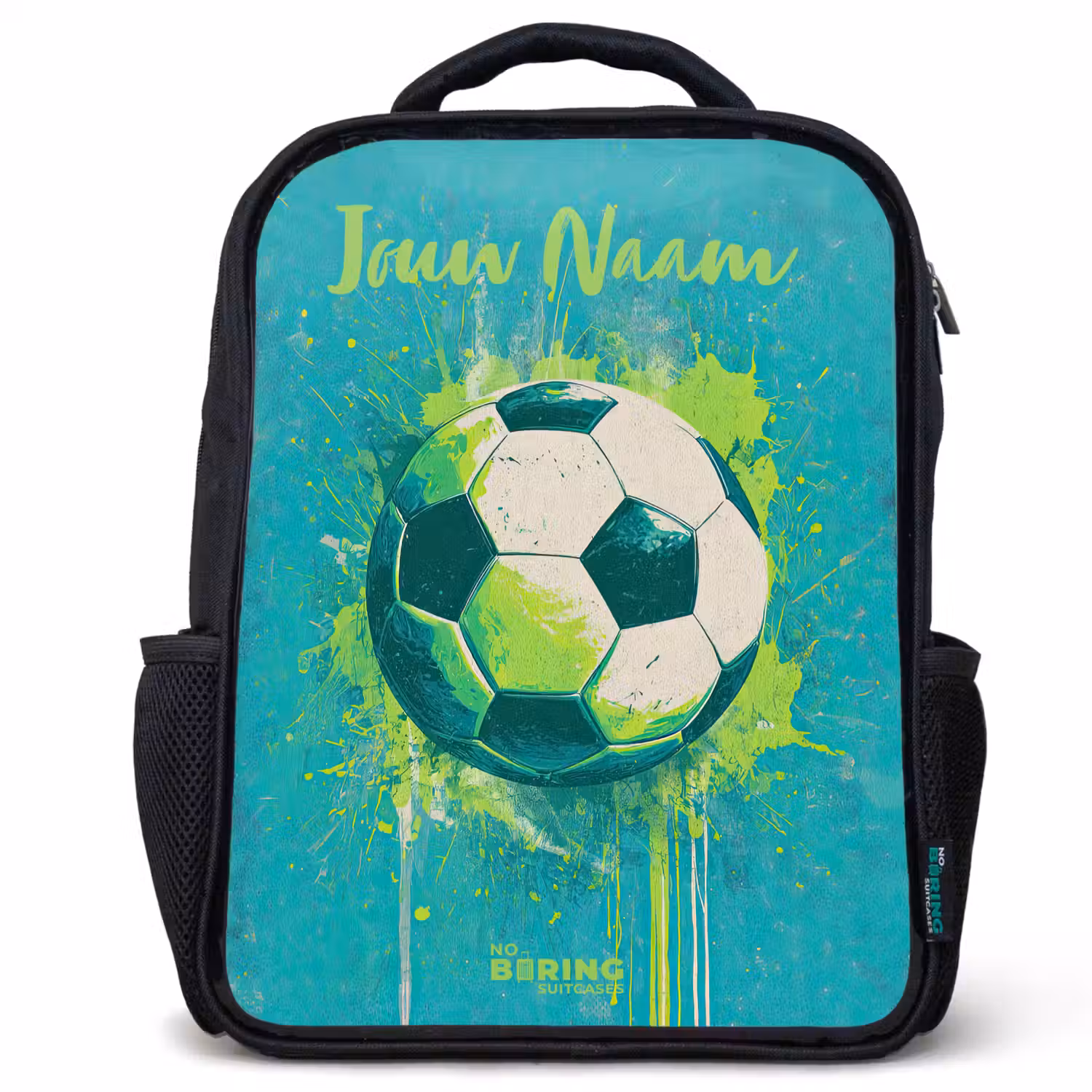 Voetbalvibes - Verfspatten - Groen - Blauw Rugzak - Zwart middel -3d