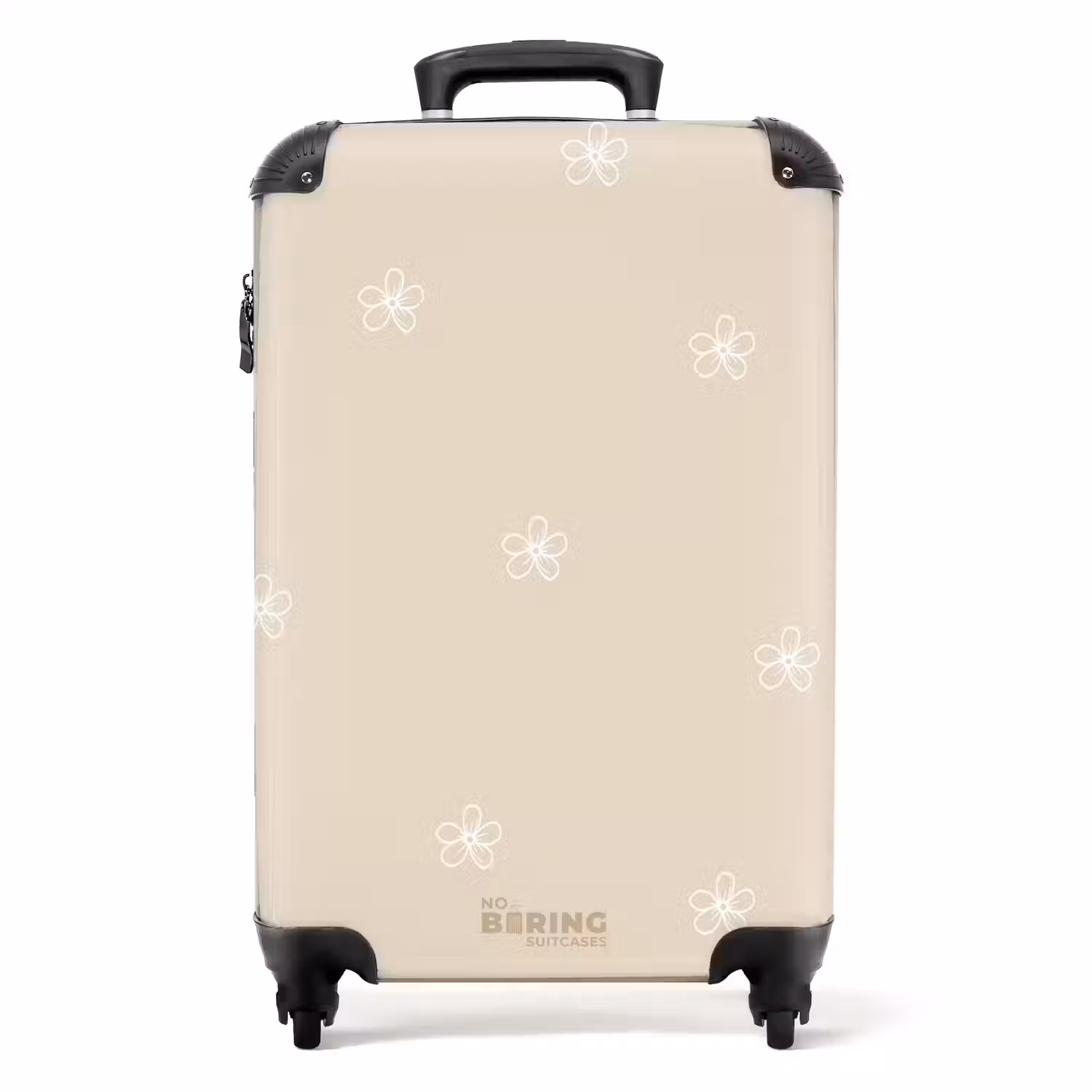 Beige achtergrond met witte bloemetjes NBS - Handbagage koffer - Unisex middel -productfoto_recht