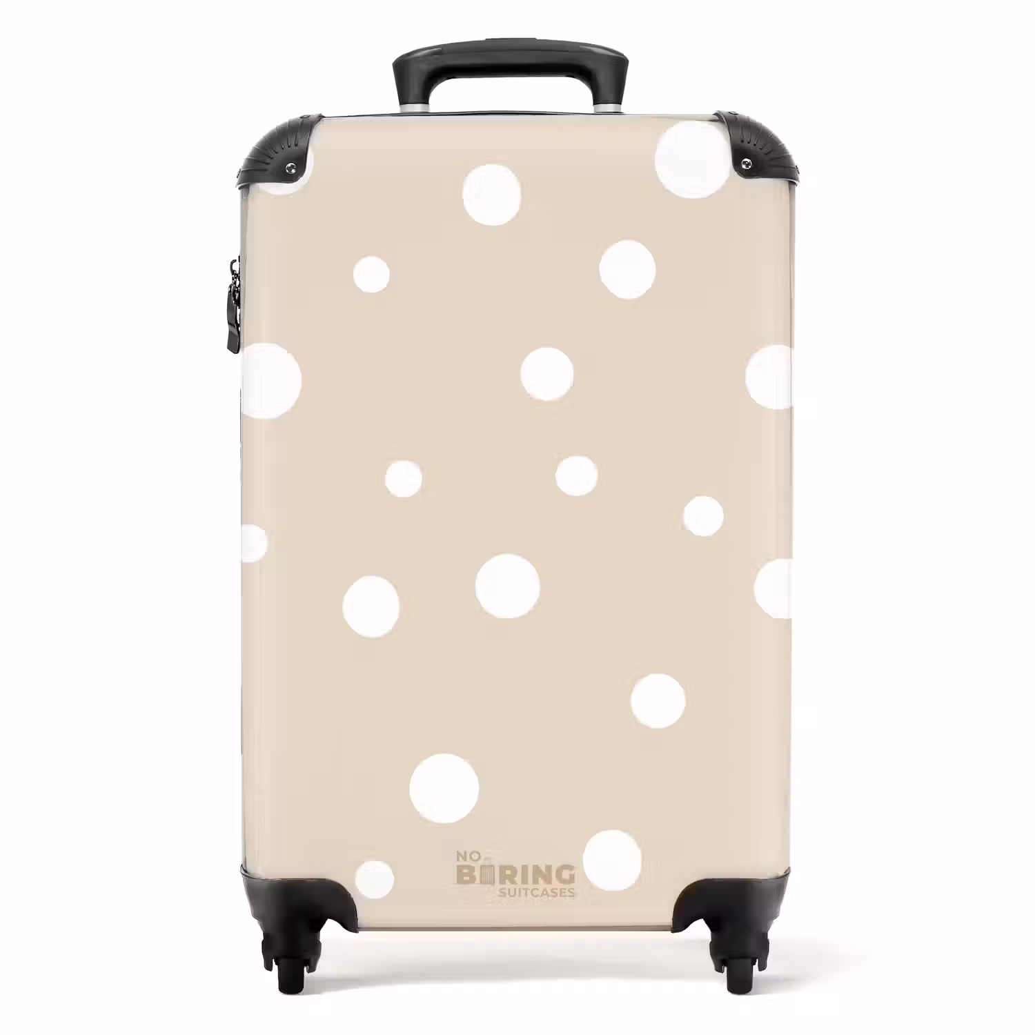 Beige achtergrond met witte stippen NBS - Handbagage koffer - Unisex middel -productfoto_recht