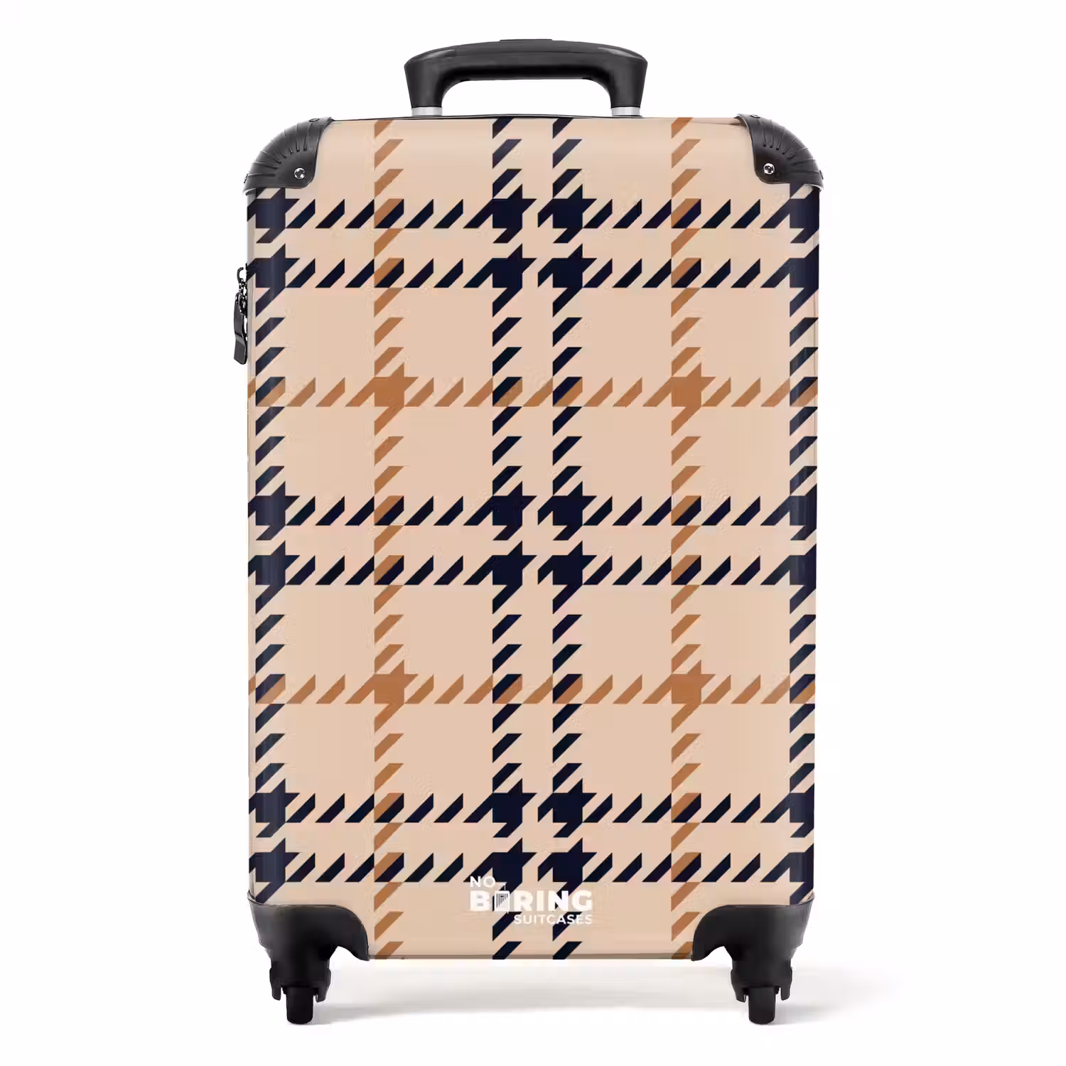 Beige ruitpatroon met visgraatlijnen in zwart en bruin NBS - Handbagage koffer - Kinderen Unisex middel -productfoto_recht