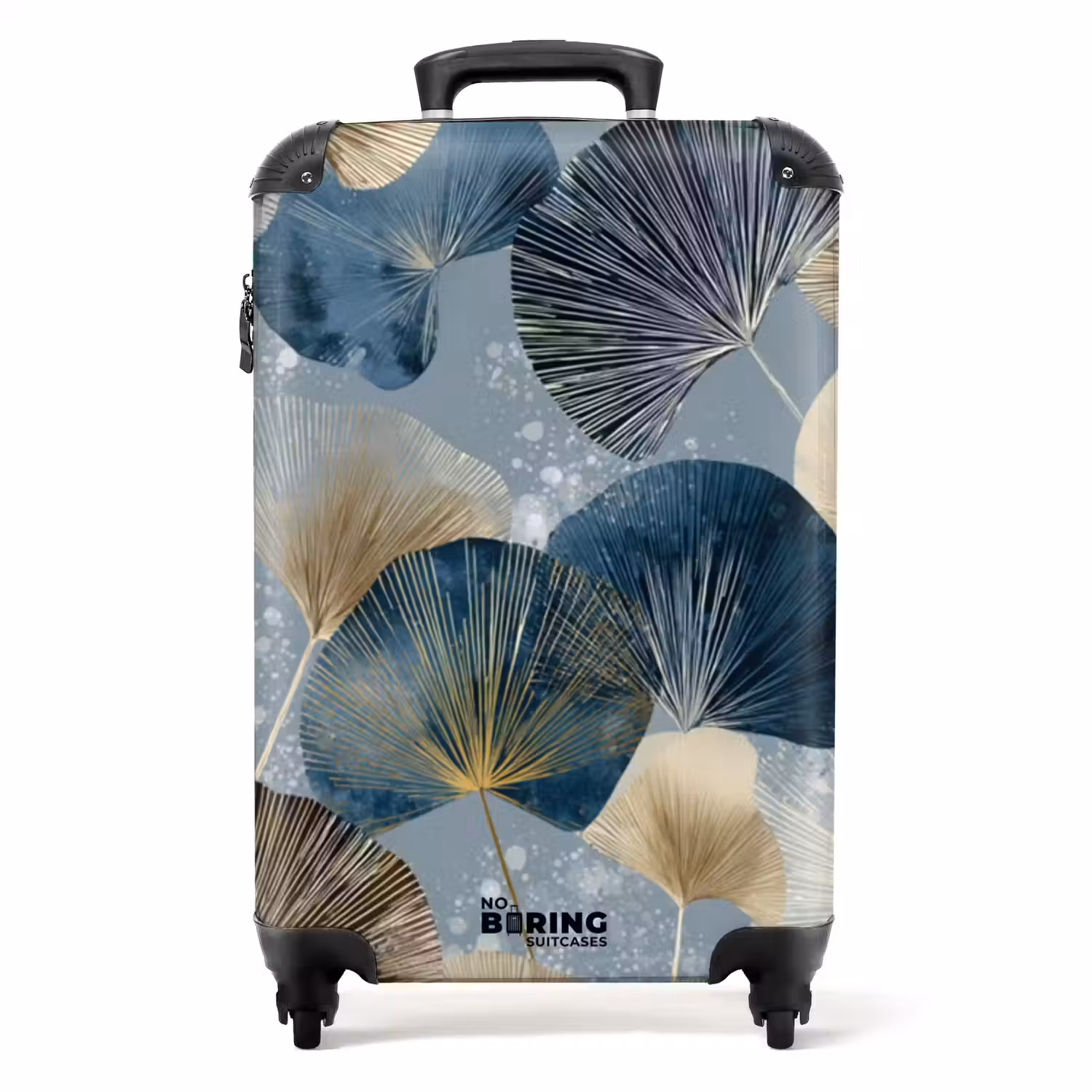 Bladeren - Abstract - Goud - Blauw NBS - Handbagage koffer - Volwassenen Unisex middel -productfoto_recht