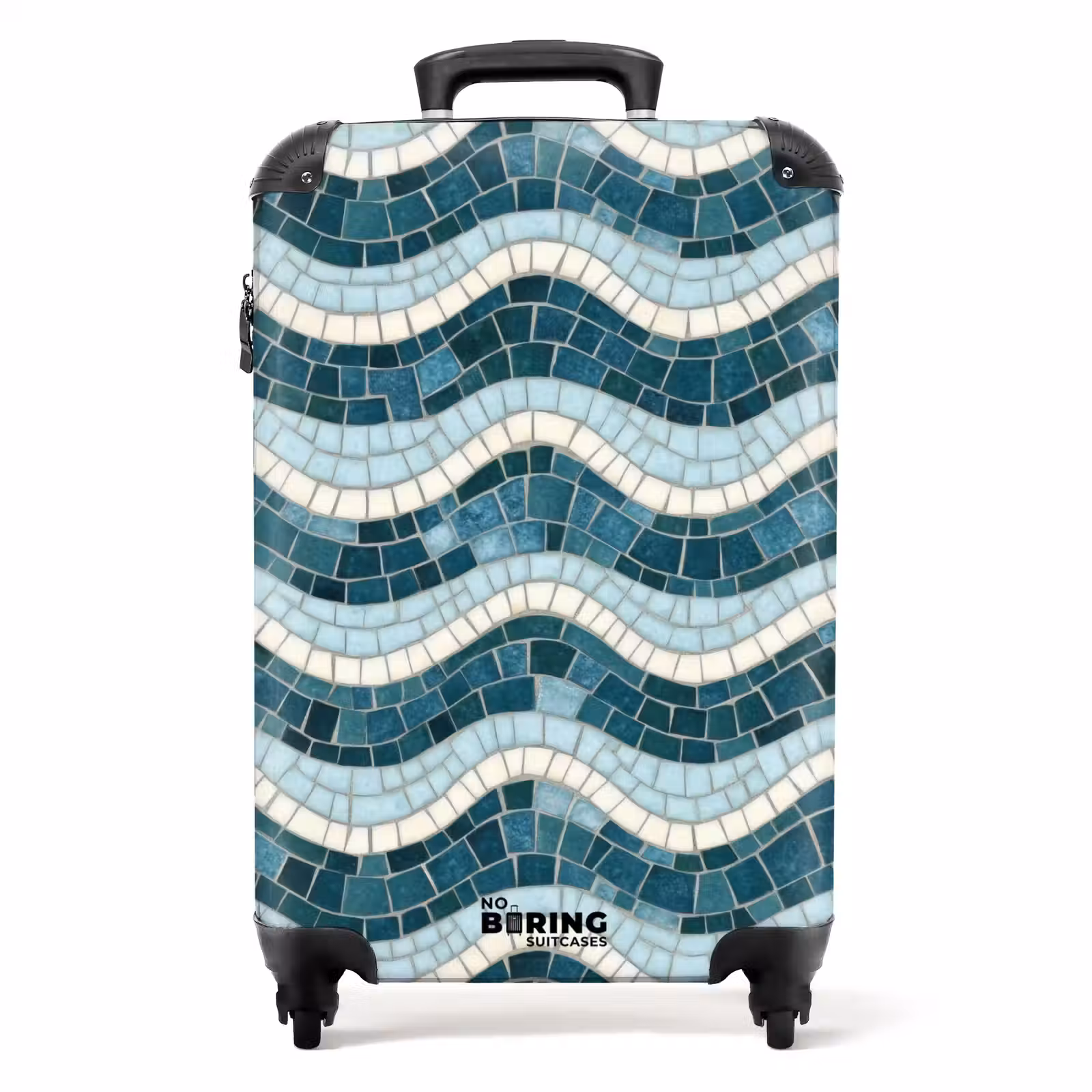 Koffer - Blauw - Wit - Mozaïek - Golvend - Blauw - Wit - Mozaïek - Golvend NBS - Handbagage koffer - Volwassenen Unisex middel