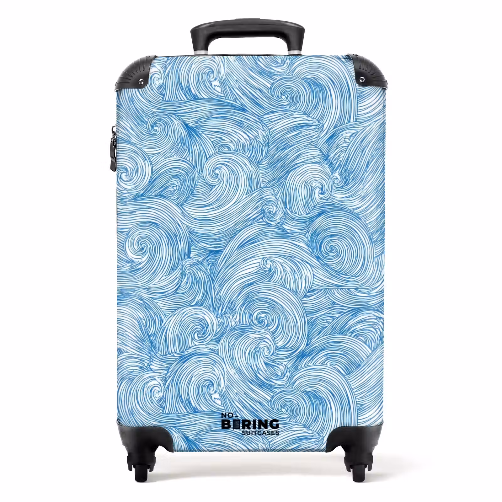Koffer - Blauw - Wit - Spiraal - Golven - Lijnen - Blauw - Wit - Spiraal - Golven - Lijnen NBS - Handbagage koffer - Volwassenen Unisex middel