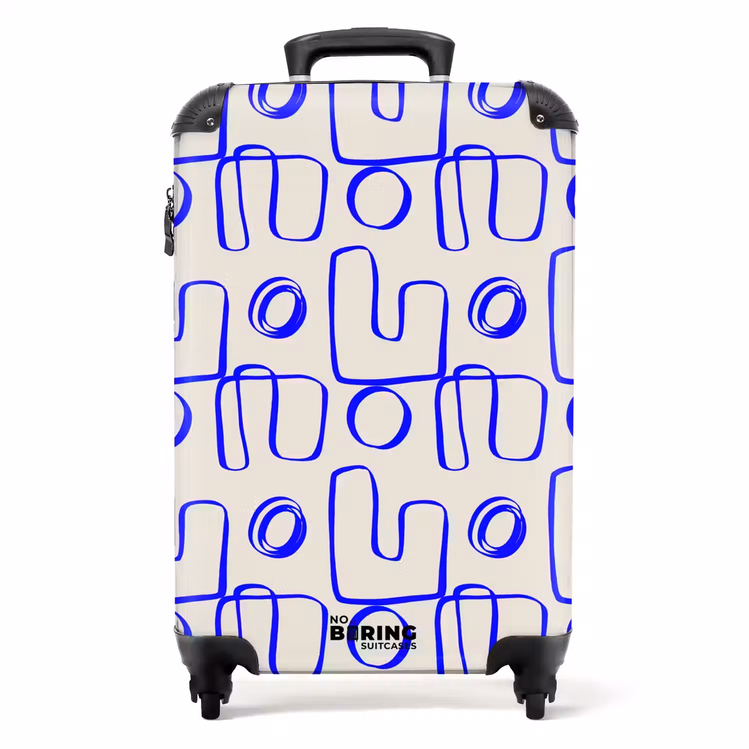 Blauwe abstracte lijnen op beige achtergrond NBS - Handbagage koffer - Volwassenen Unisex middel -productfoto_recht