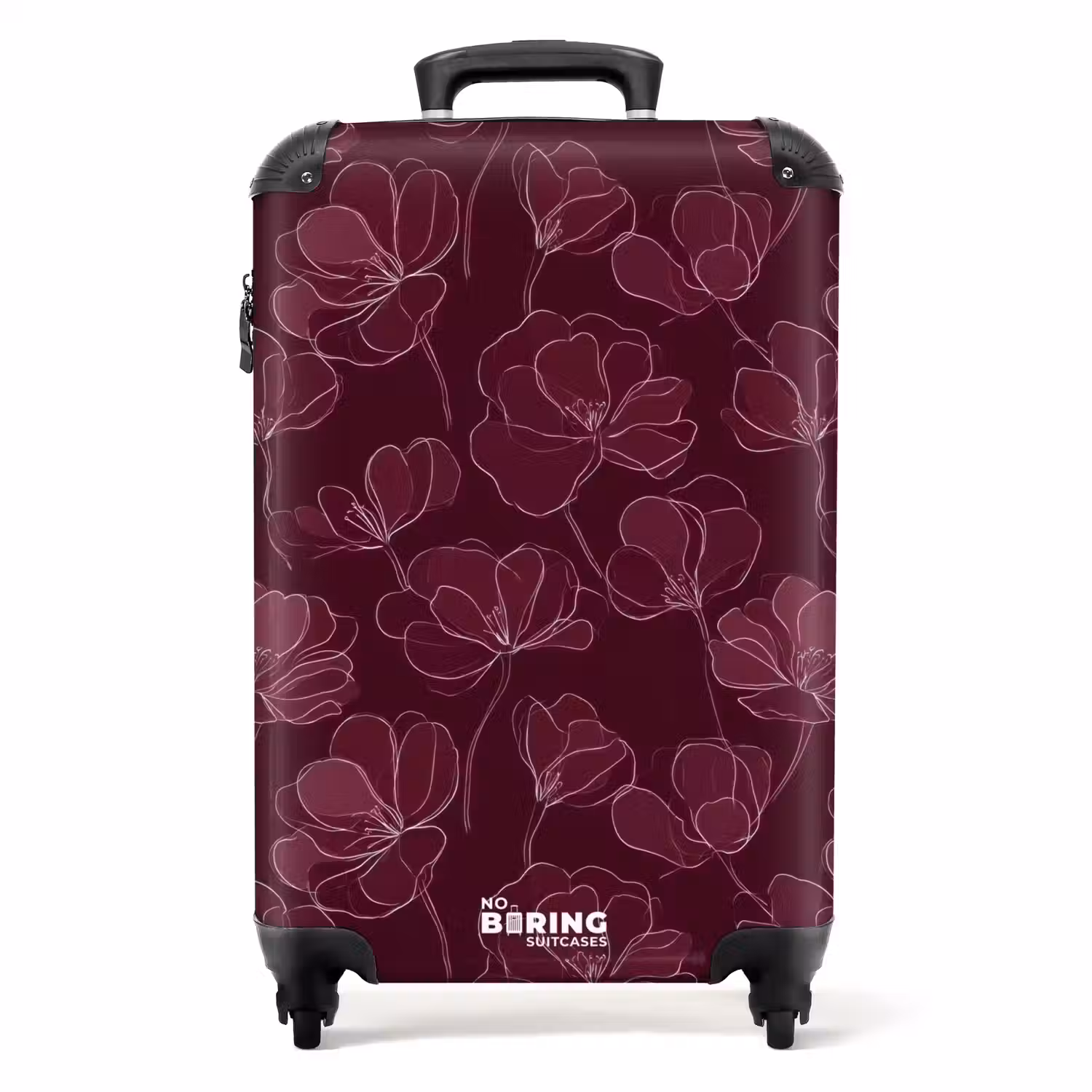 Bloemen - Patroon - Bordeauxrood NBS - Handbagage koffer - Volwassenen Unisex middel -productfoto_recht