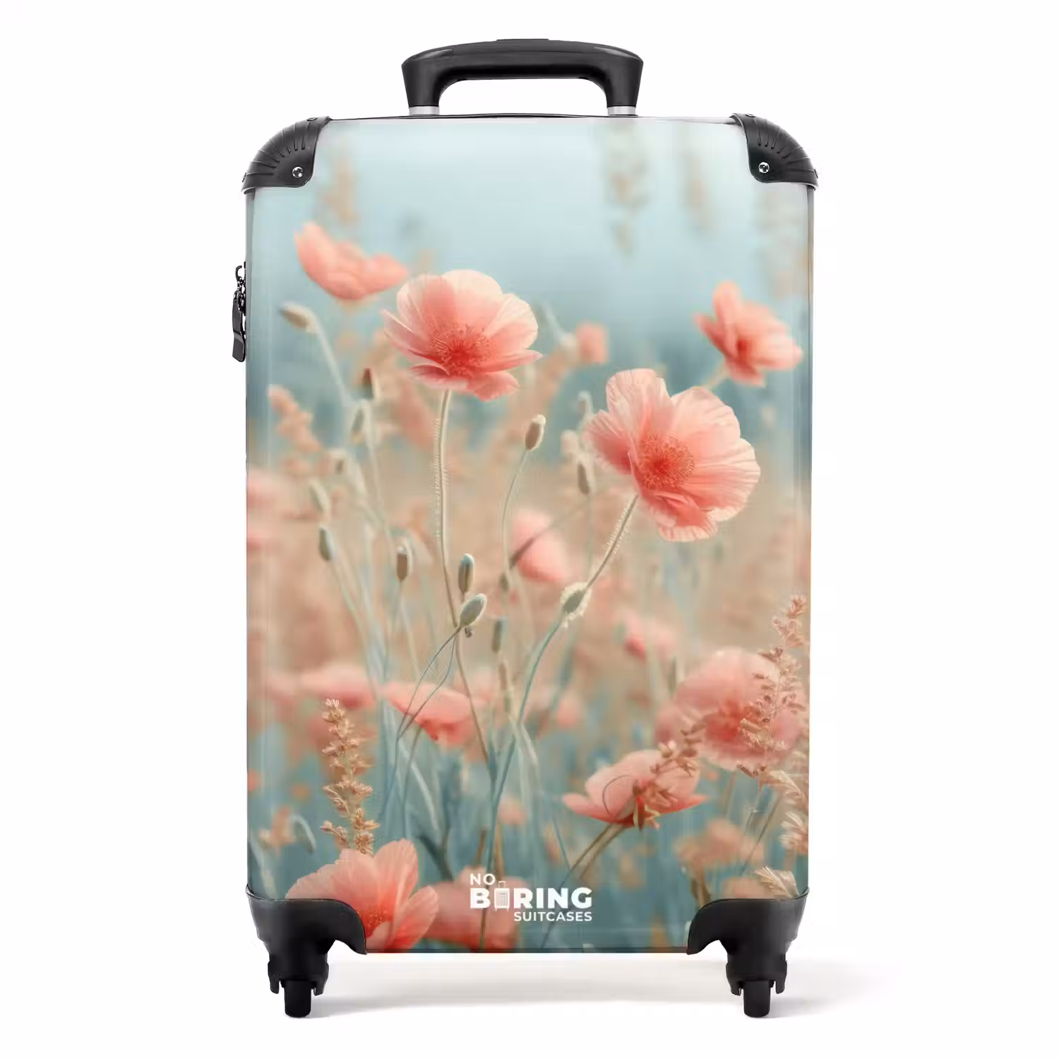 Bloemenveld met roze klaprozen NBS - Handbagage koffer - Unisex middel -productfoto_recht
