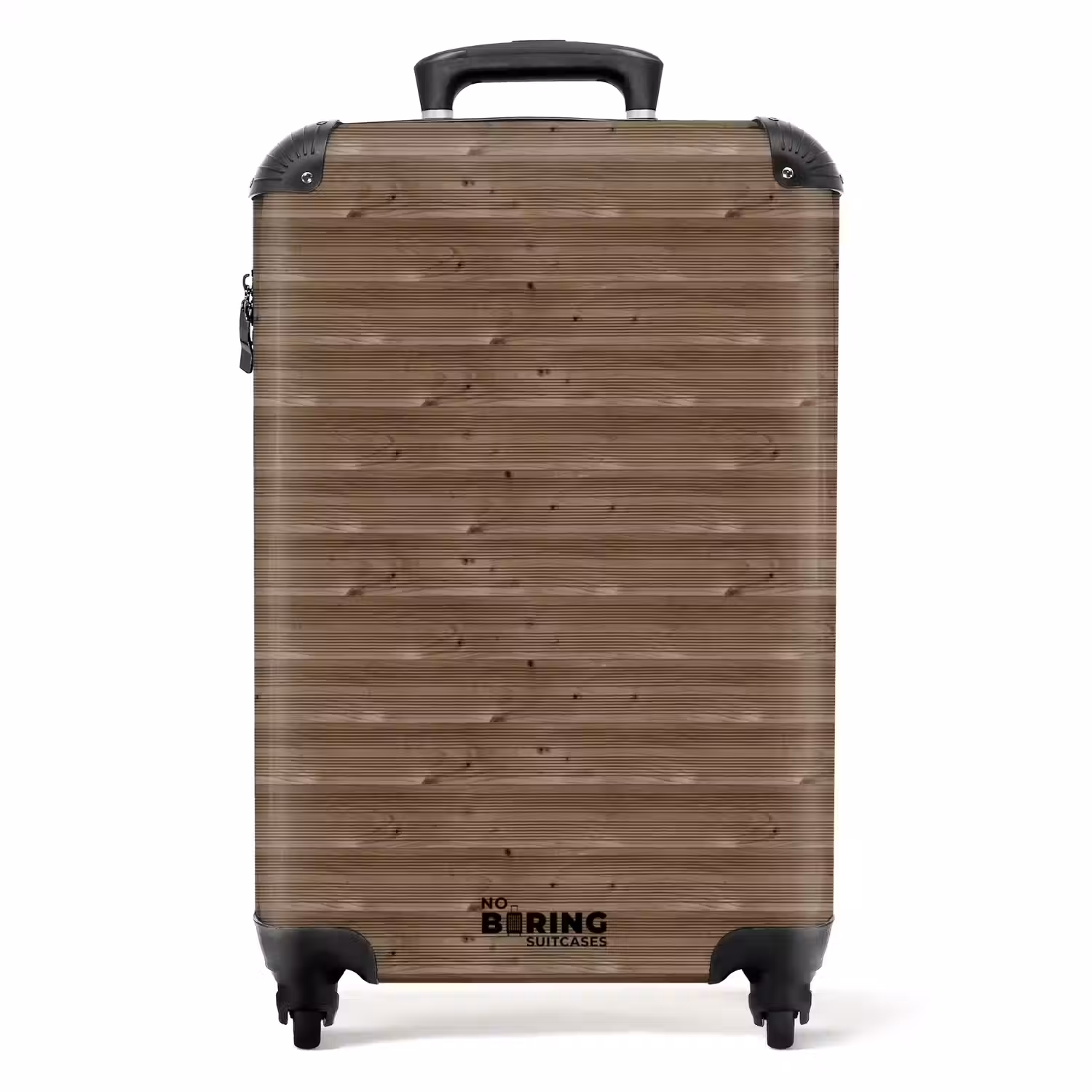 Bruin hout met fijne horizontale nerfstructuur NBS - Handbagage koffer - Volwassenen Unisex middel -productfoto_recht