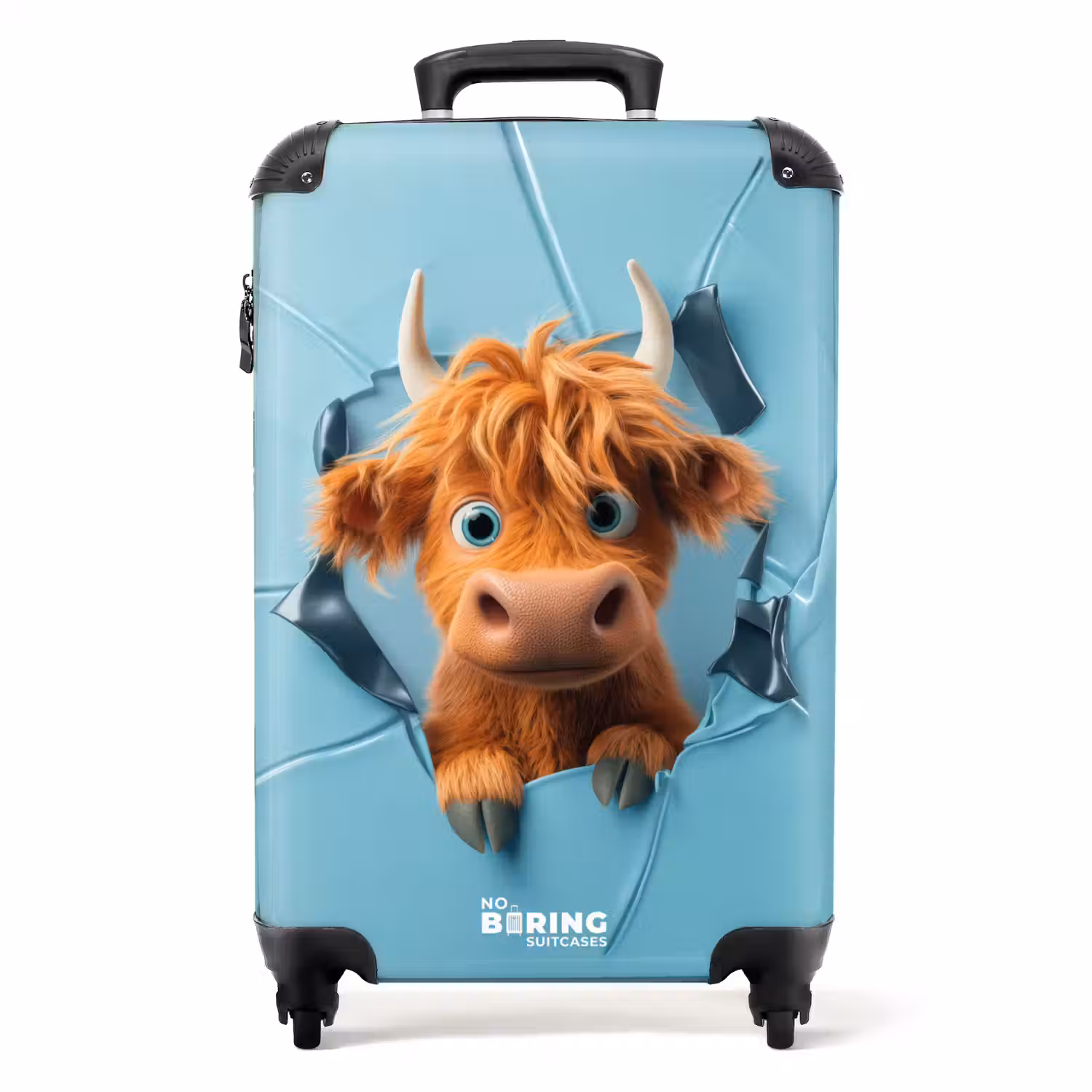 Cartoonachtige koe breekt door muur NBS - Handbagage koffer - Kinderen Unisex middel -productfoto_recht
