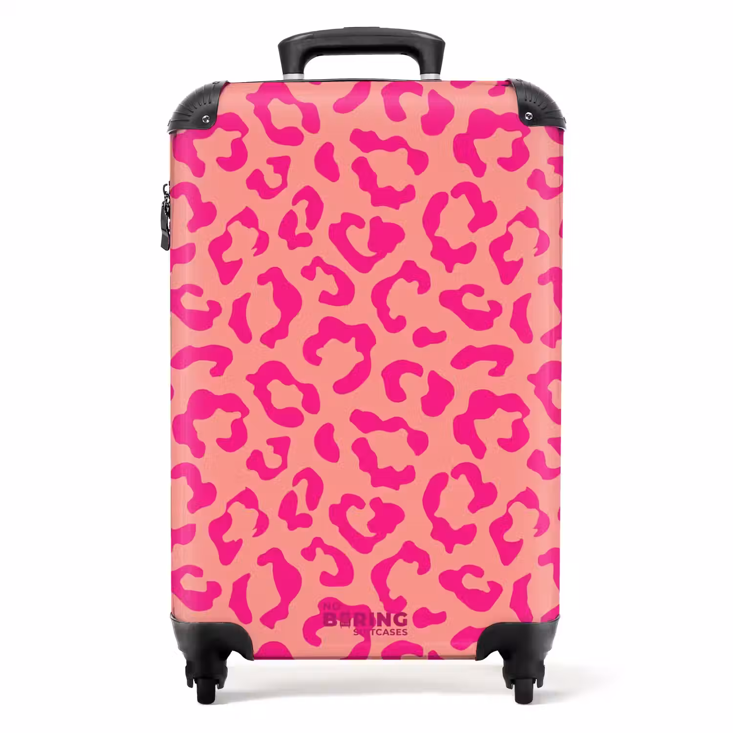 Dierenprints - Panterprint koffer in roze en koraalroze NBS - Handbagage koffer - Unisex middel -productfoto_recht