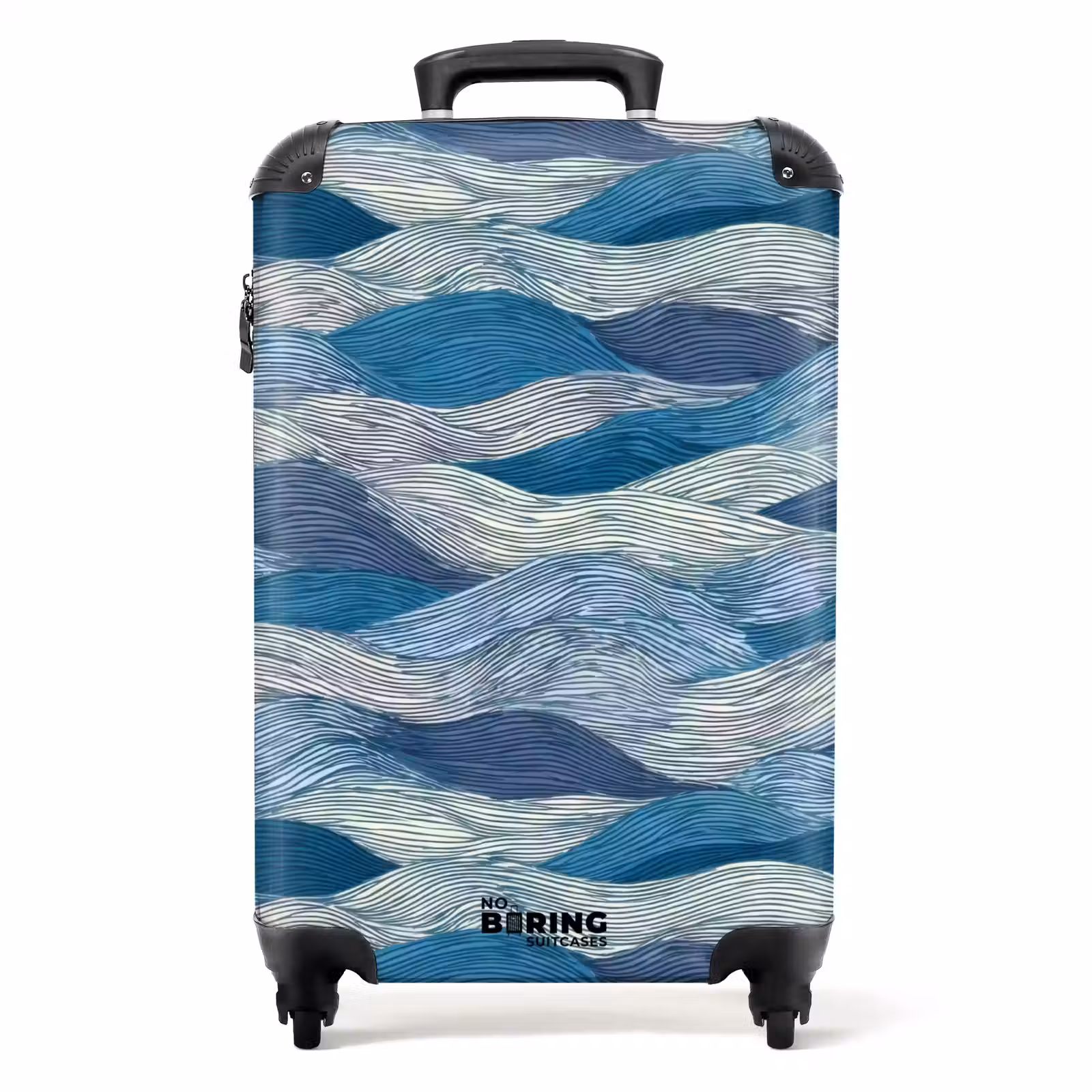 Koffer - Getekend - Blauw - Wit - Golvend - Streepjes - Getekend - Blauw - Wit - Golvend - Streepjes NBS - Handbagage koffer - Volwassenen Unisex middel