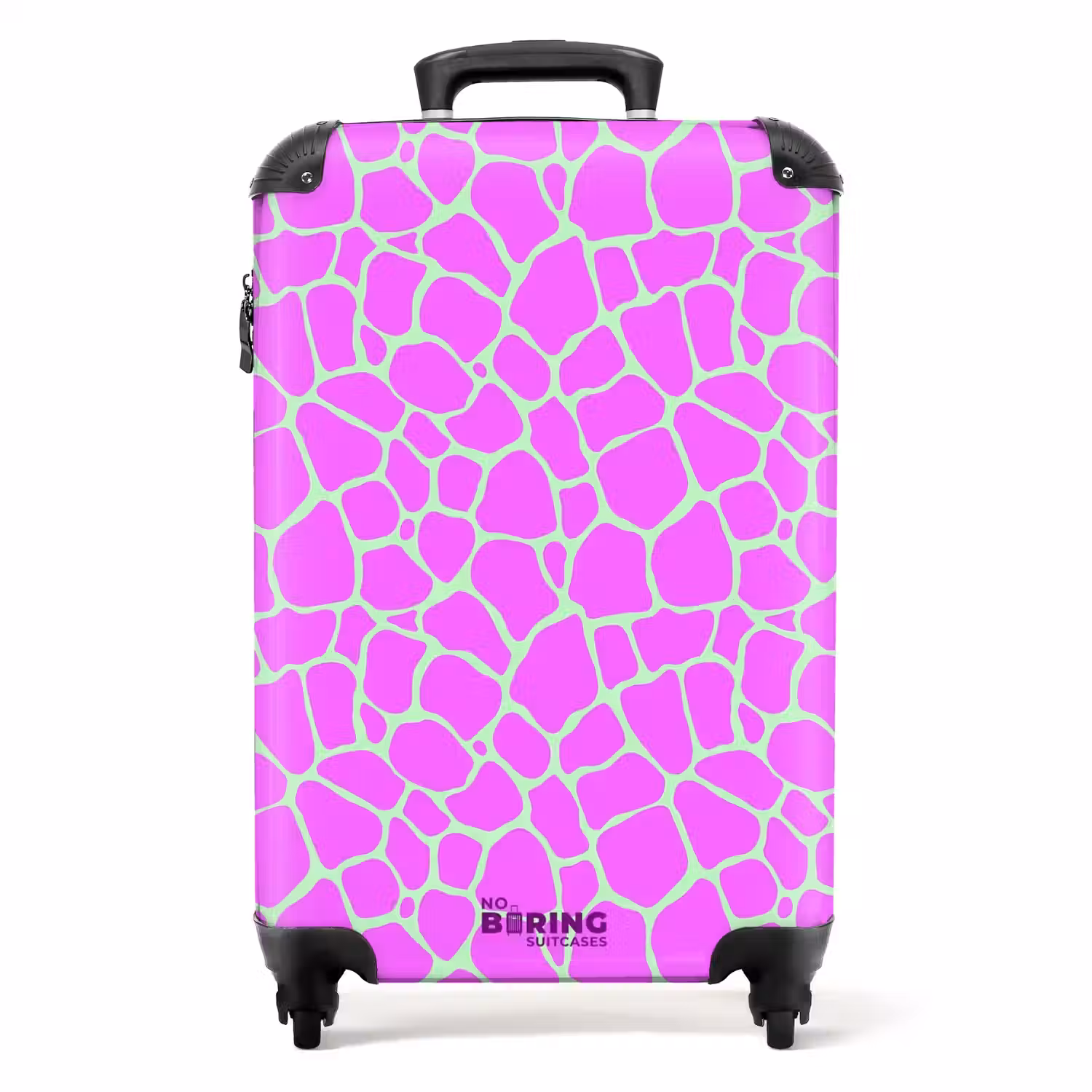 Giraffeprint in lichtgroen en paars NBS - Handbagage koffer - Volwassenen Unisex middel -productfoto_recht