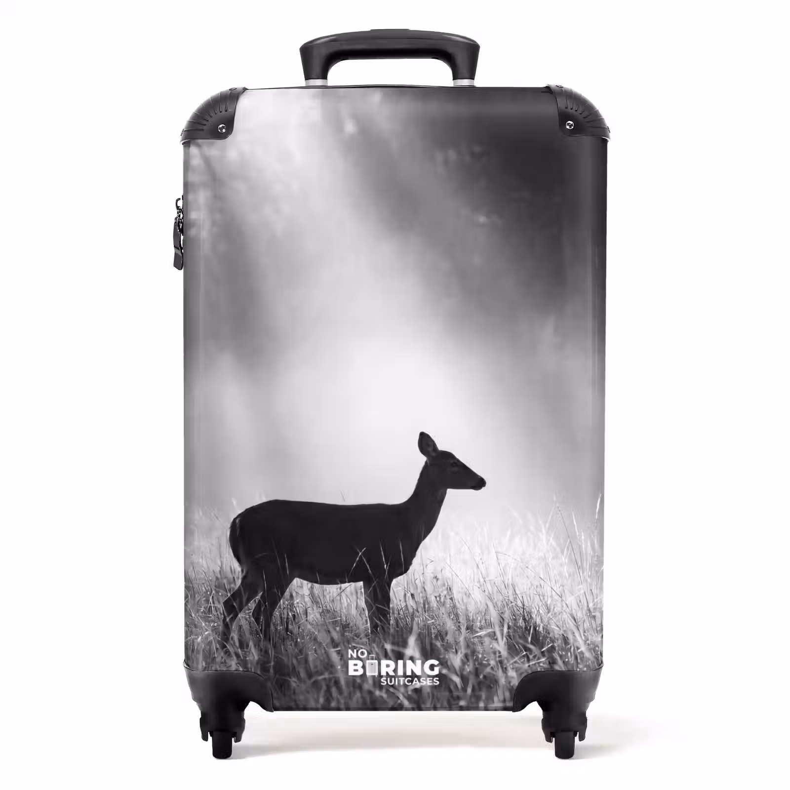 Koffer - Hert - Bos - Zonnestralen - Zwart-wit - Natuur - Hert - Bos - Zonnestralen - Zwart-wit - Natuur NBS - Handbagage koffer - Volwassenen Unisex middel