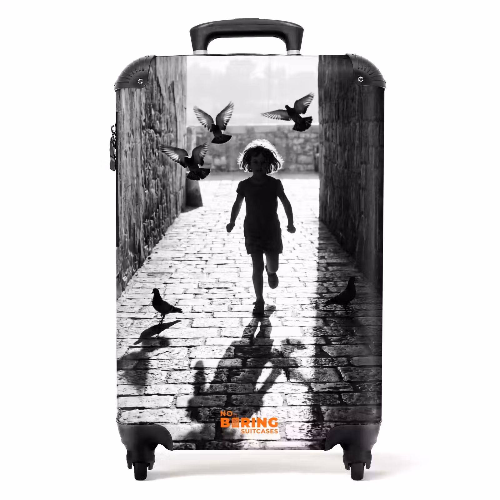 Koffer - Kind - Vogel - Straat - Zwart-wit - Spelen - Kind - Vogel - Straat - Zwart-wit - Spelen NBS - Handbagage koffer - Volwassenen Unisex middel