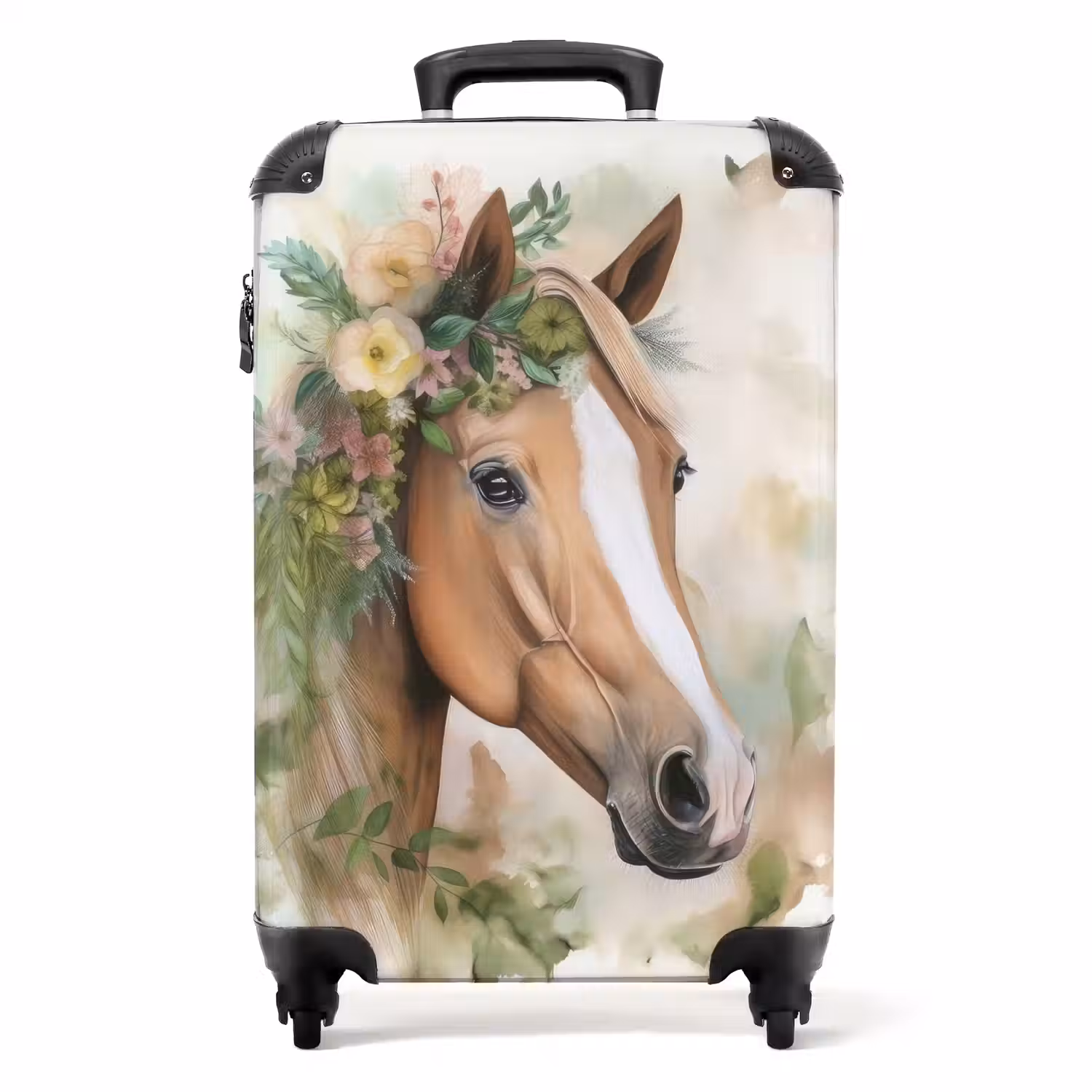 Koffer - Paard - Bloemen - Natuur - Waterverf - Dieren Koffer - NBS - Handbagage middel -productfoto_recht