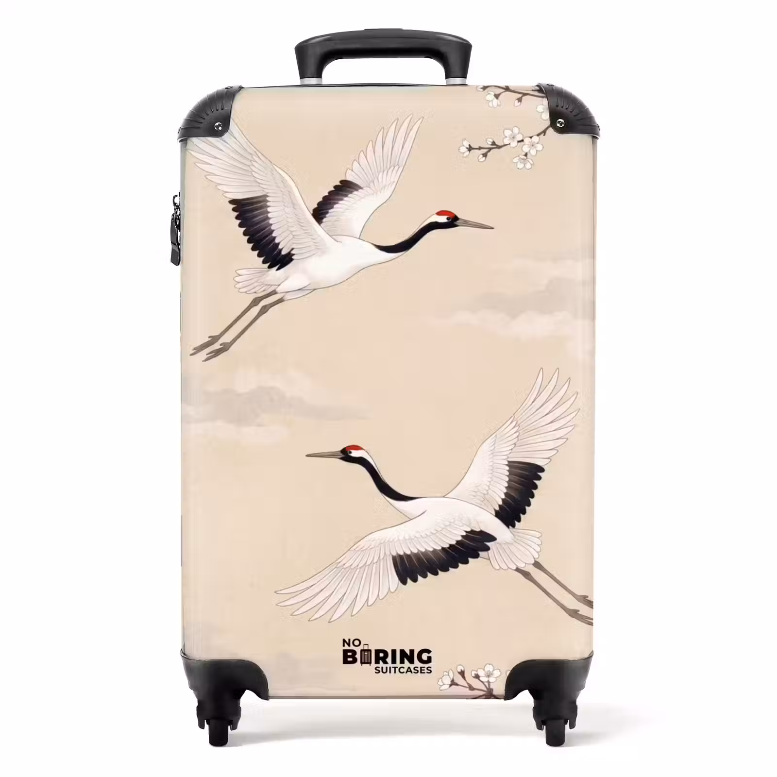 Koffer - Kraanvogels - Bloesem - Beige - Kraanvogels - Bloesem - Beige NBS - Handbagage koffer - Volwassenen Unisex middel