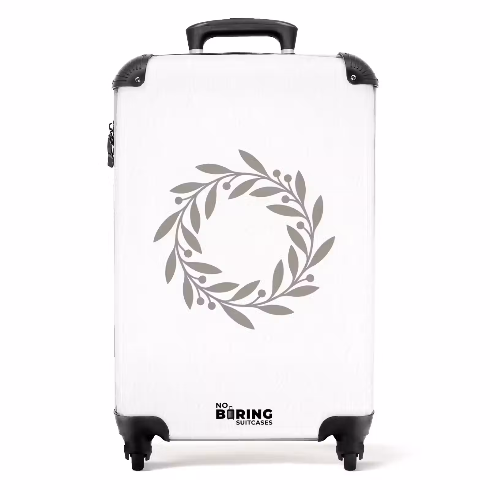 Koffer - Krans - Bladeren - Natuur - Minimalistisch - Grijs - Krans - Bladeren - Natuur - Minimalistisch - Grijs NBS - Handbagage koffer - Volwassenen Unisex middel