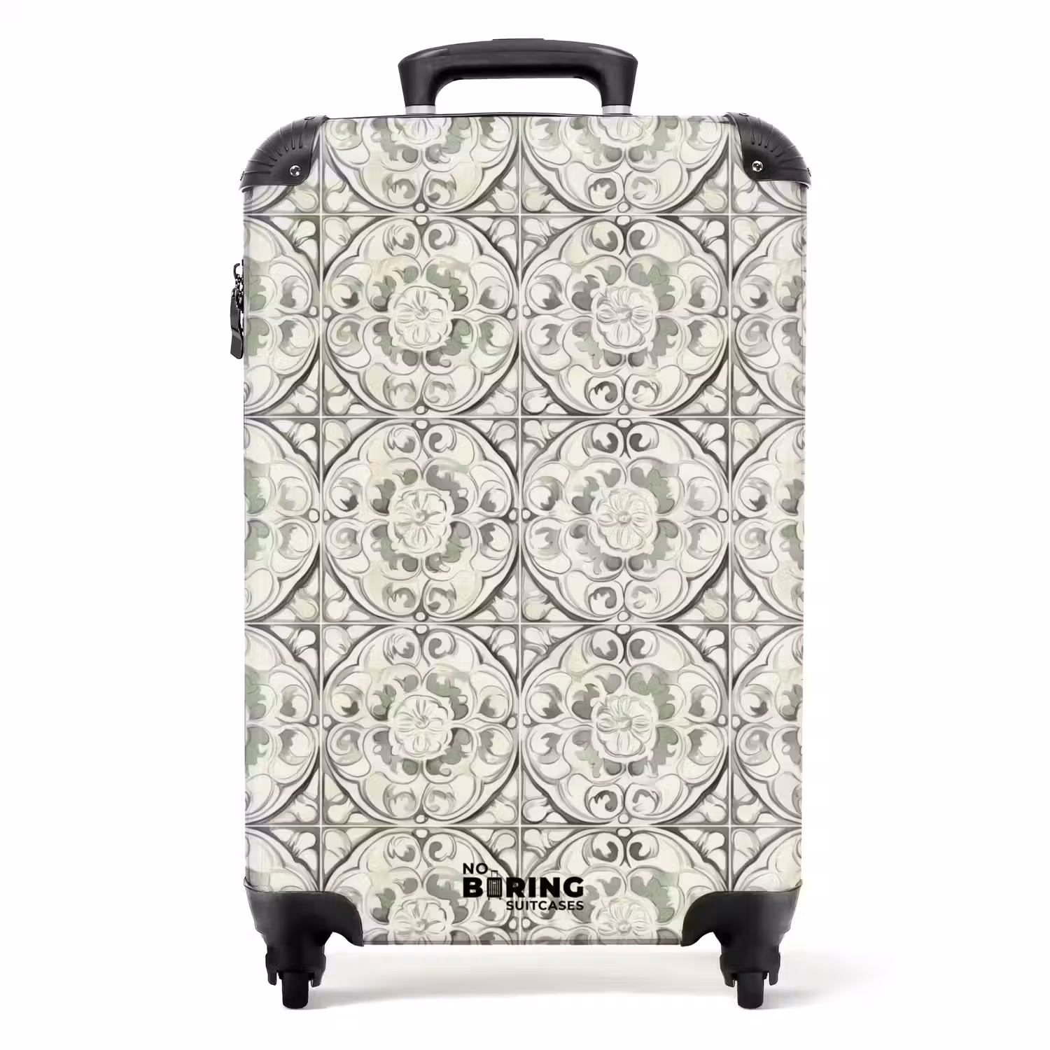 Krulornament - Tegel - Groen NBS - Handbagage koffer - Volwassenen Unisex middel -productfoto_recht
