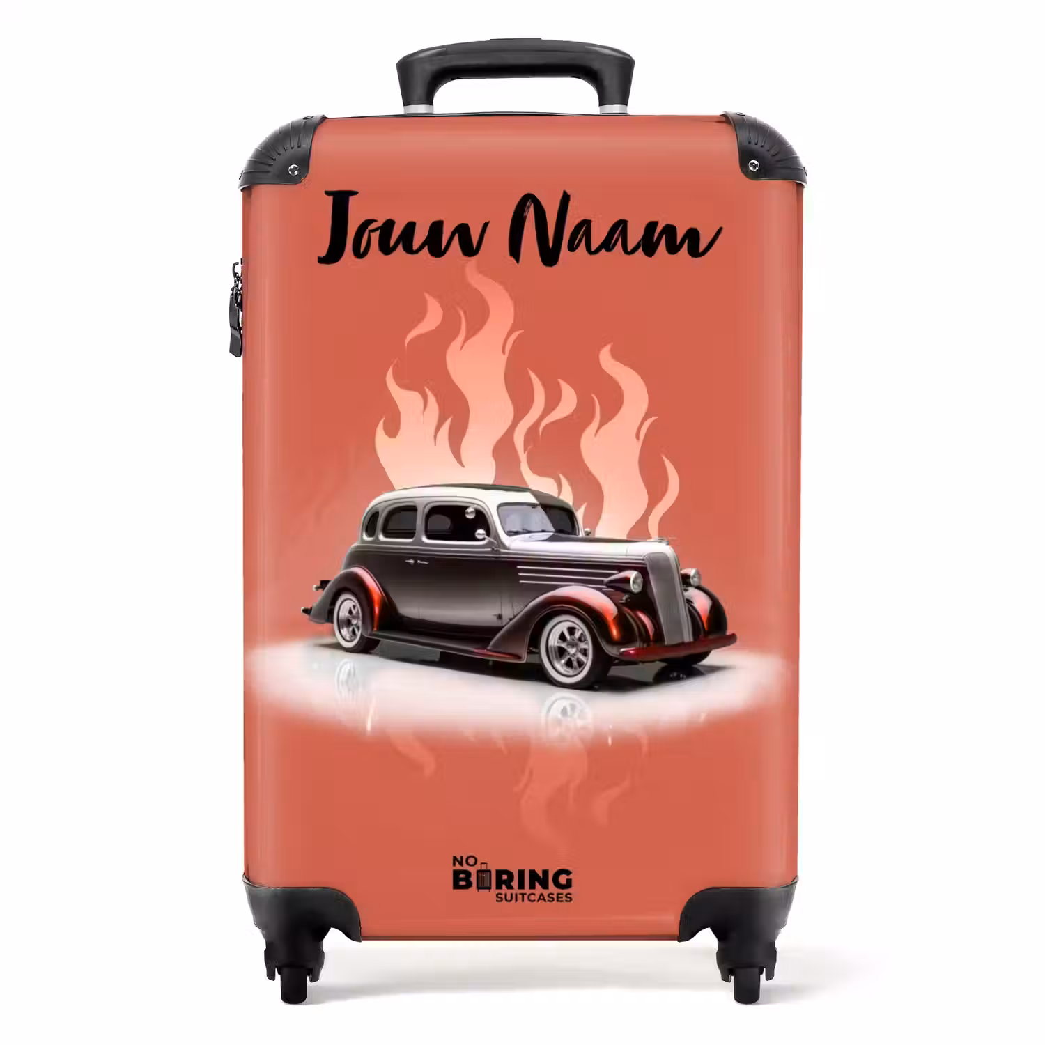 Grijze auto met roze vlammen NBS - Handbagage koffer - Kinderen Unisex middel -productfoto_recht