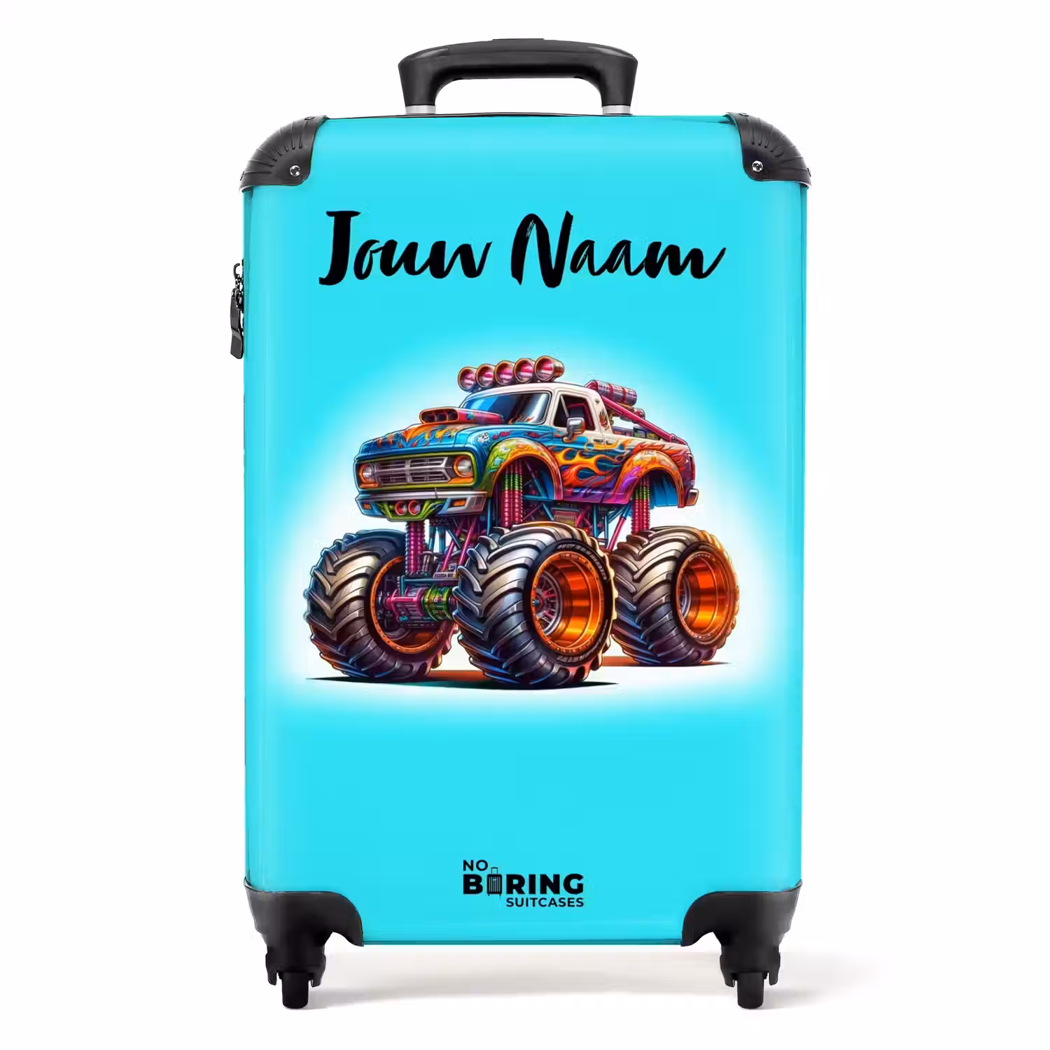 Monstertruck op Lichtblauwe Achtergrond NBS - Handbagage koffer - Kinderen Unisex middel -productfoto_recht