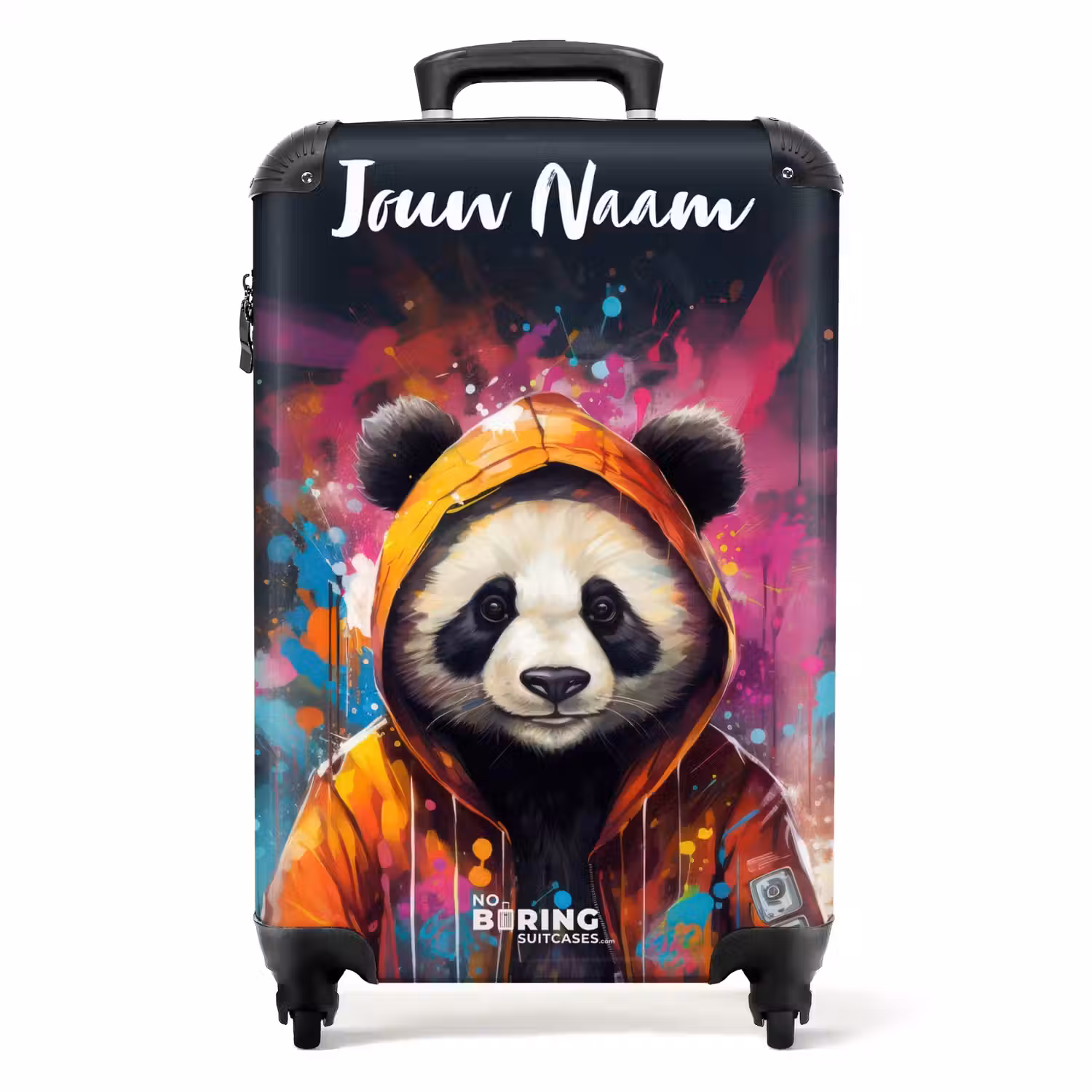 Panda met Oranje Jas en Verfspetters NBS - Handbagage koffer - Kinderen Unisex middel -productfoto_recht