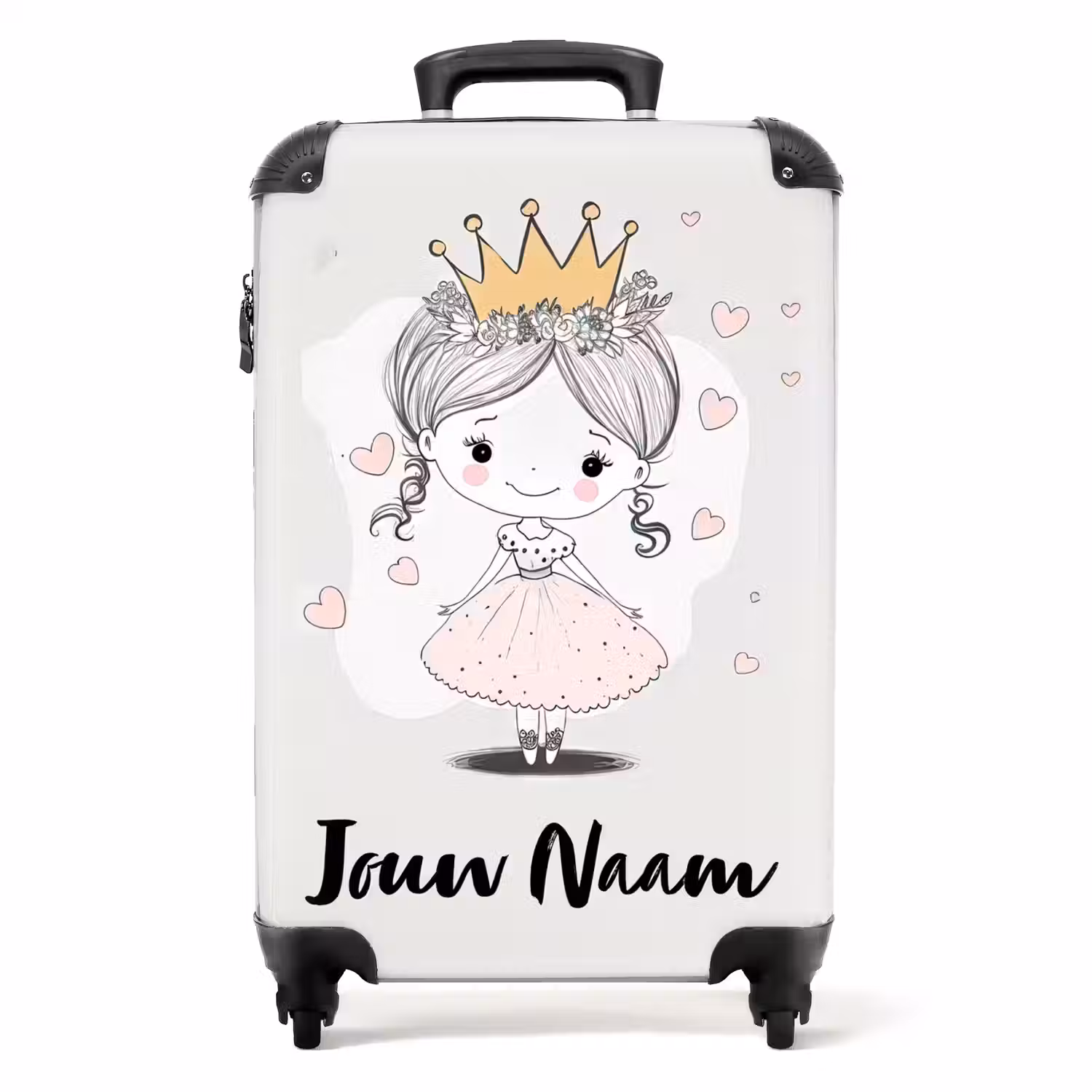 Prinses met kroon en roze hartjes NBS - Handbagage koffer - Kinderen Unisex middel -productfoto_recht