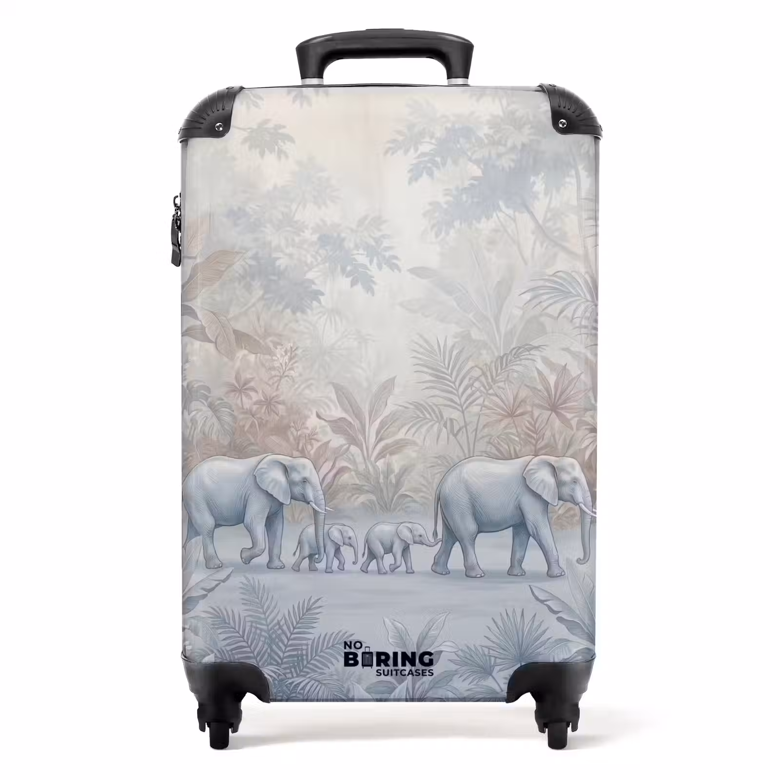 Koffer - Olifant - Familie - Jungle - Illustratie - Grijs - Olifant - Familie - Jungle - Illustratie - Grijs NBS - Handbagage koffer - Volwassenen Unisex middel