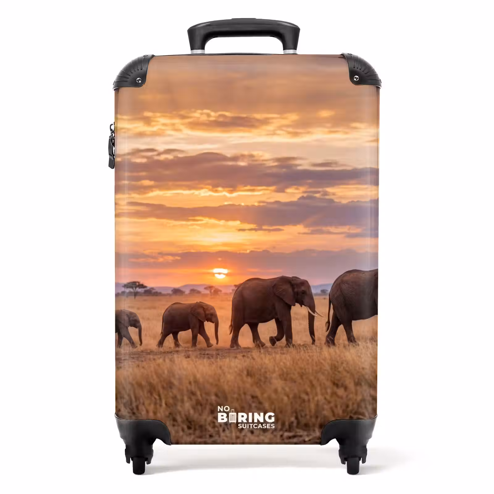 Koffer - Olifanten - Savanne - Zonsondergang - Afrika - Warm - Olifanten - Savanne - Zonsondergang - Afrika - Warm NBS - Handbagage koffer - Volwassenen Unisex middel