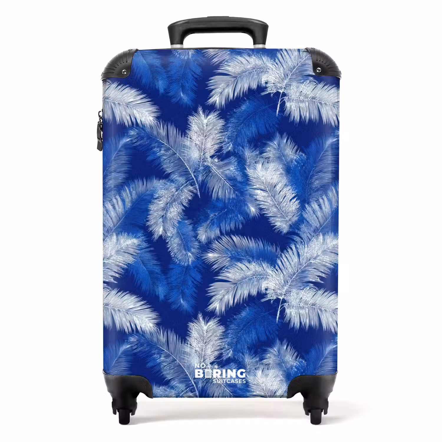 Palmblad - Patroon - Blauw NBS - Handbagage koffer - Volwassenen Unisex middel -productfoto_recht