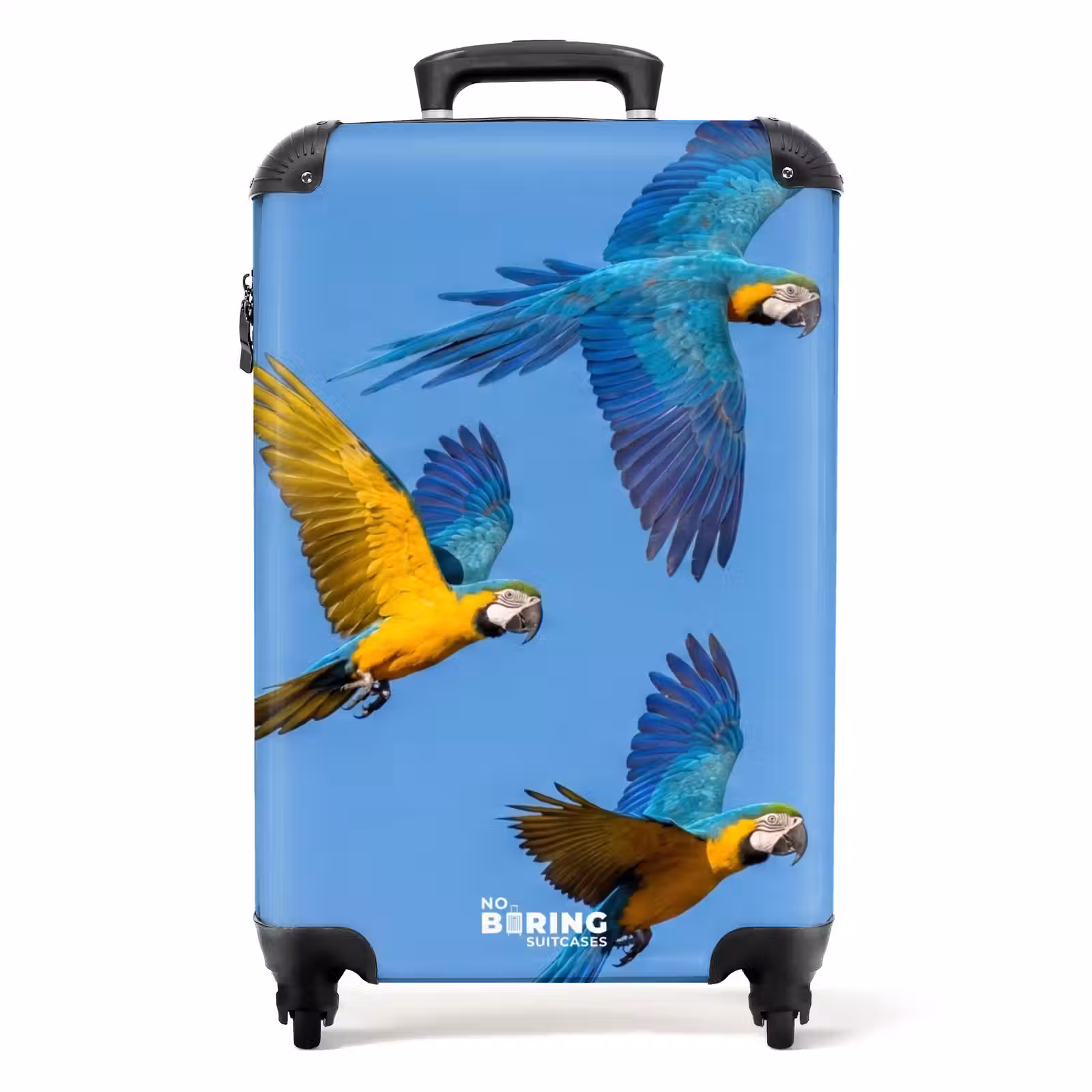 Koffer - Papagaai - Vliegen - Blauw - Geel - Papagaai - Vliegen - Blauw - Geel NBS - Handbagage koffer - Volwassenen Unisex middel