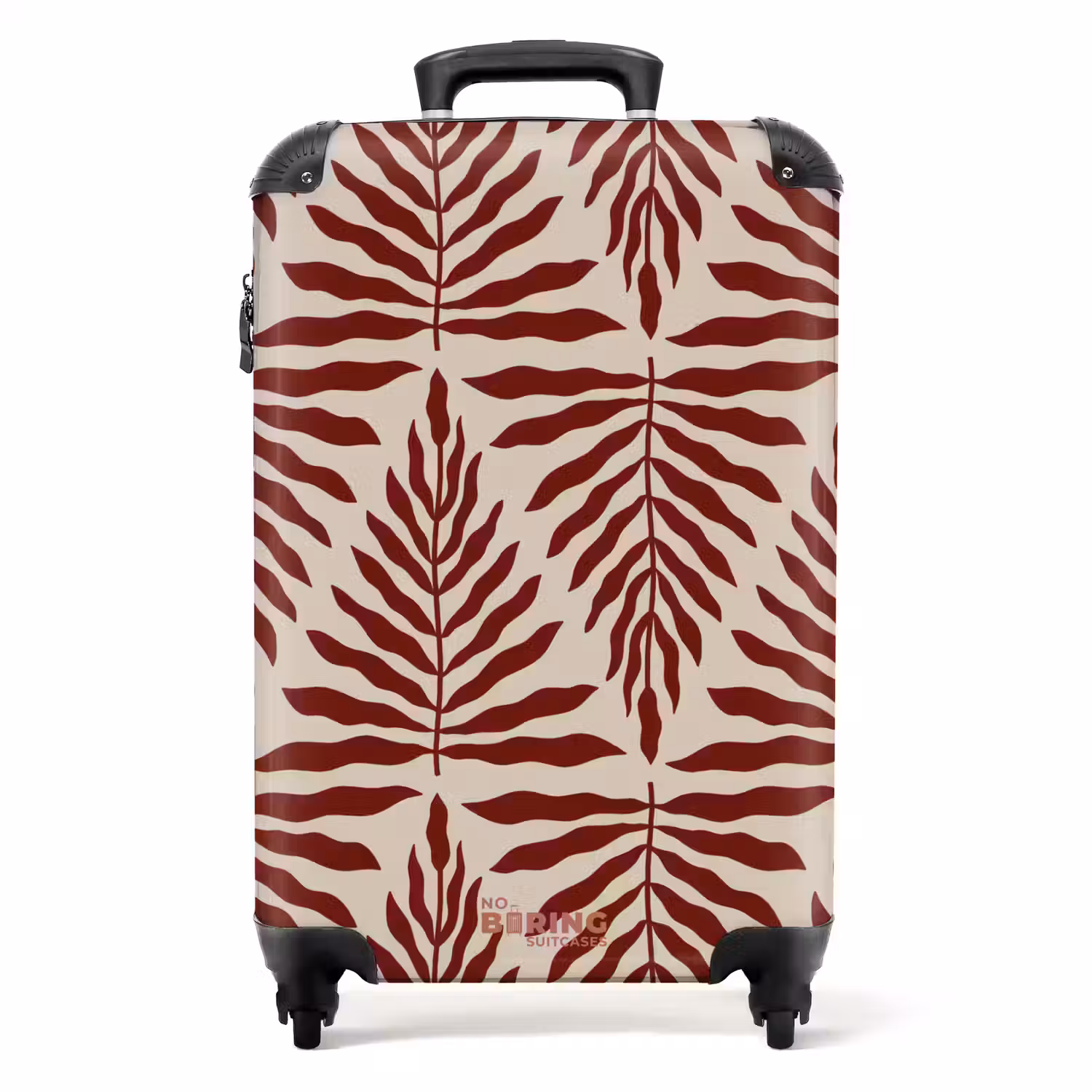 Patroon van bladeren in beige met rood NBS - Handbagage koffer - Unisex middel -productfoto_recht