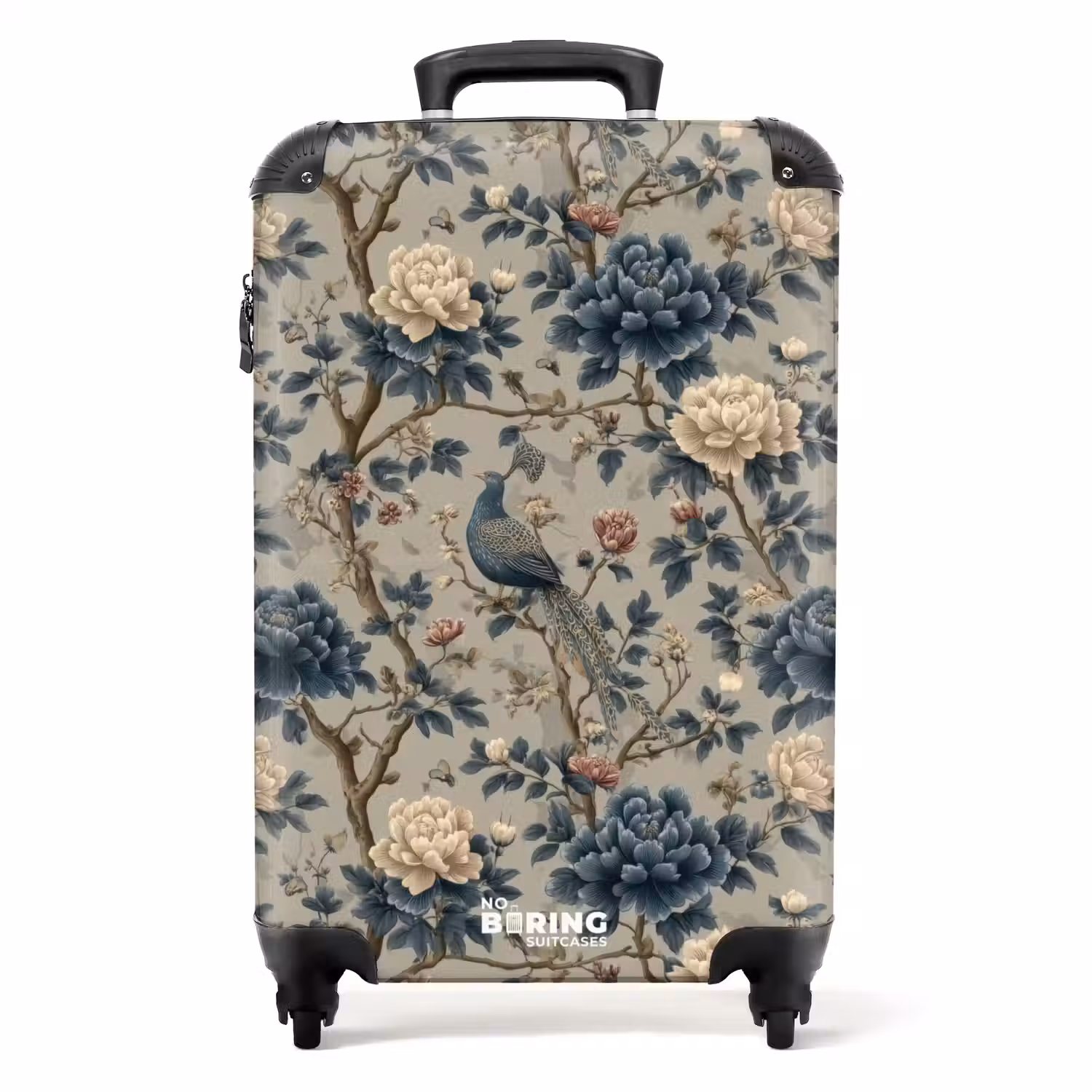 Pauw - Bloemen - Blauw NBS - Handbagage koffer - Volwassenen Unisex middel -productfoto_recht