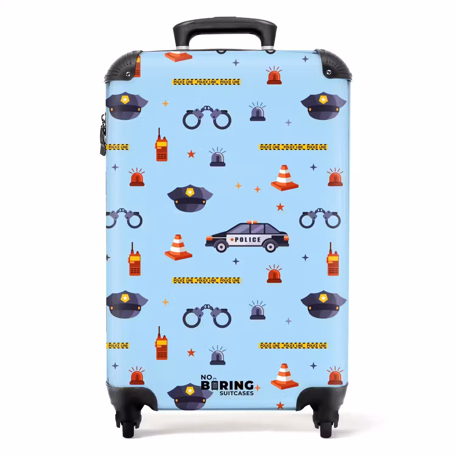 Politie en veiligheidspatroon op lichtblauw NBS - Handbagage koffer - Kinderen Unisex middel -productfoto_recht