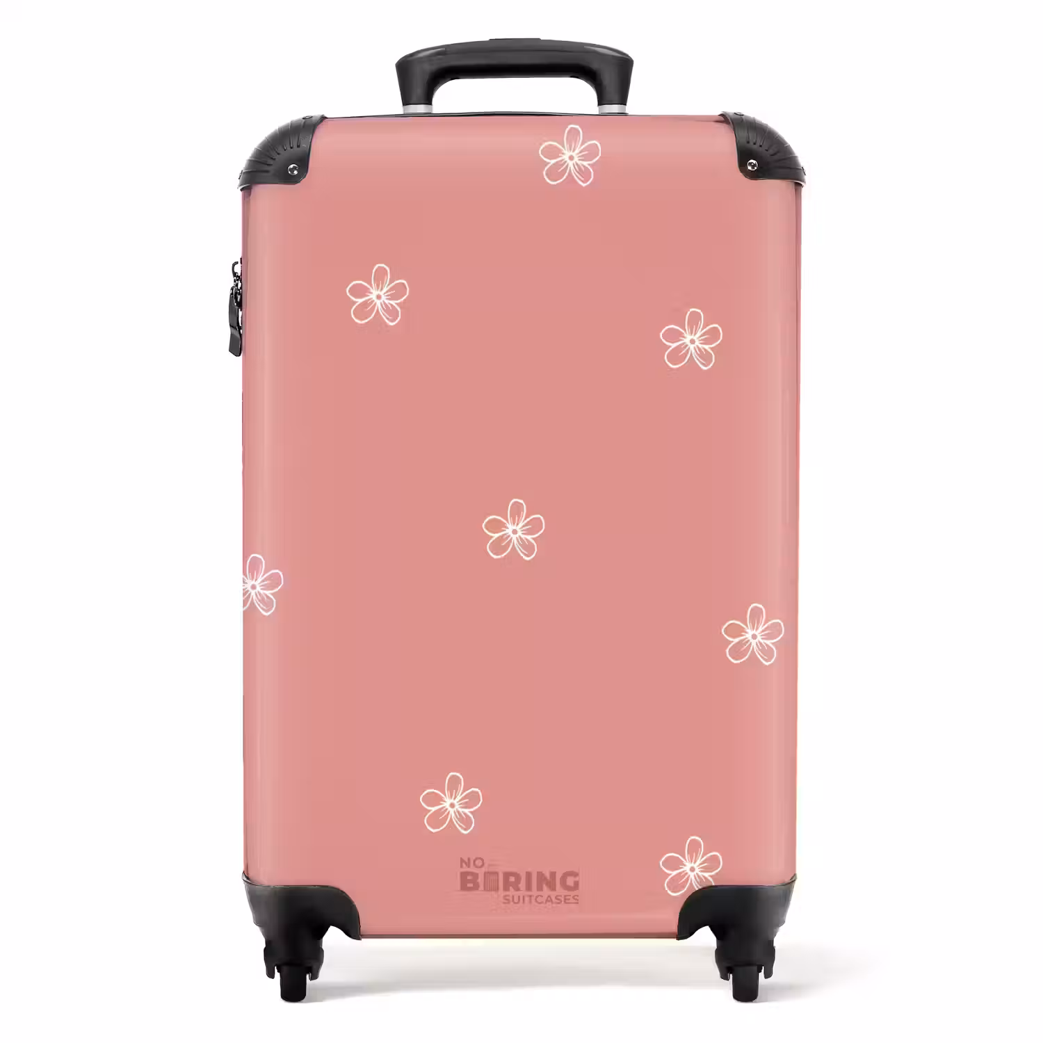 Roze achtergrond met witte bloemen NBS - Handbagage koffer - Unisex middel -productfoto_recht