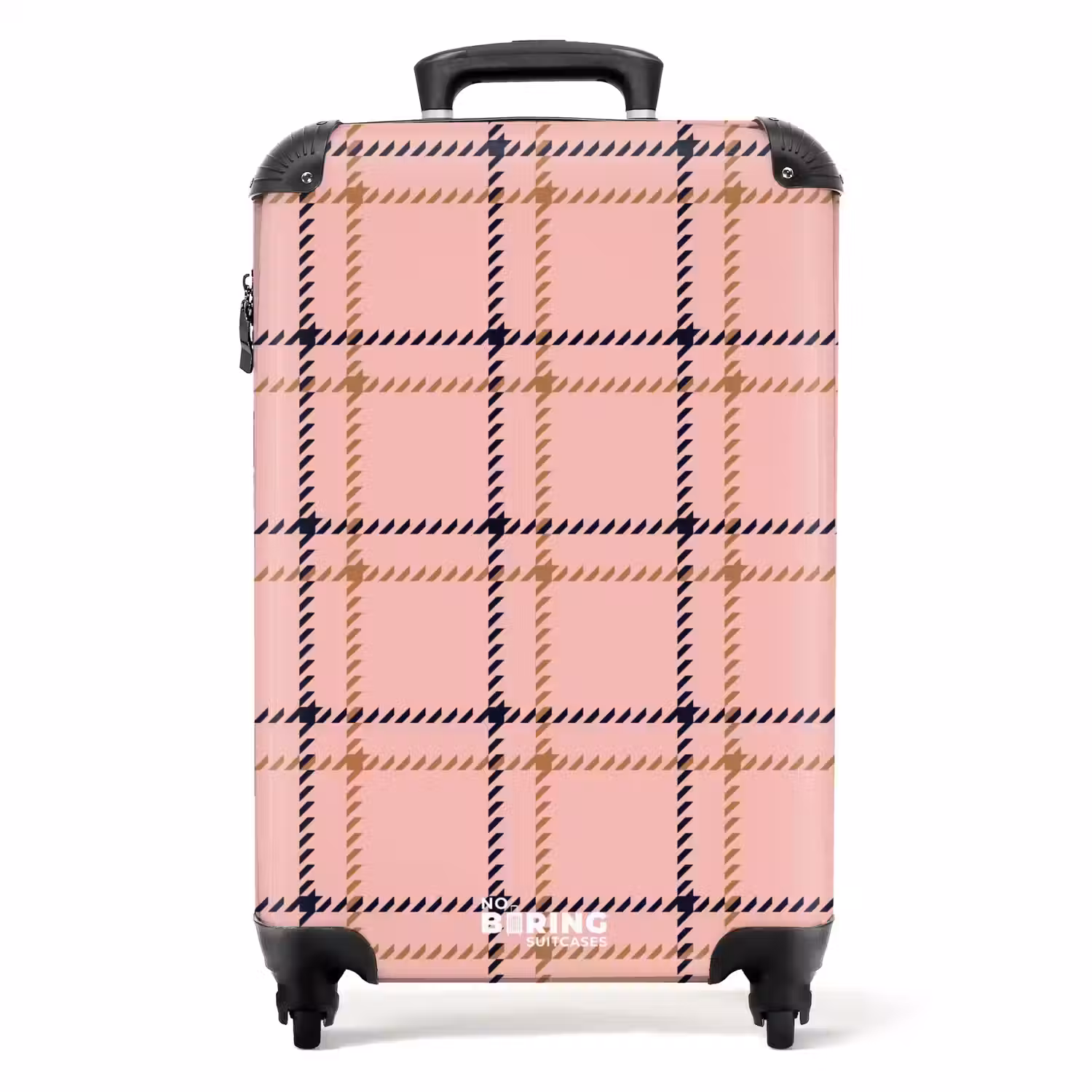 Roze ruitstructuur met bruine en zwarte accenten NBS - Handbagage koffer - Kinderen Unisex middel -productfoto_recht