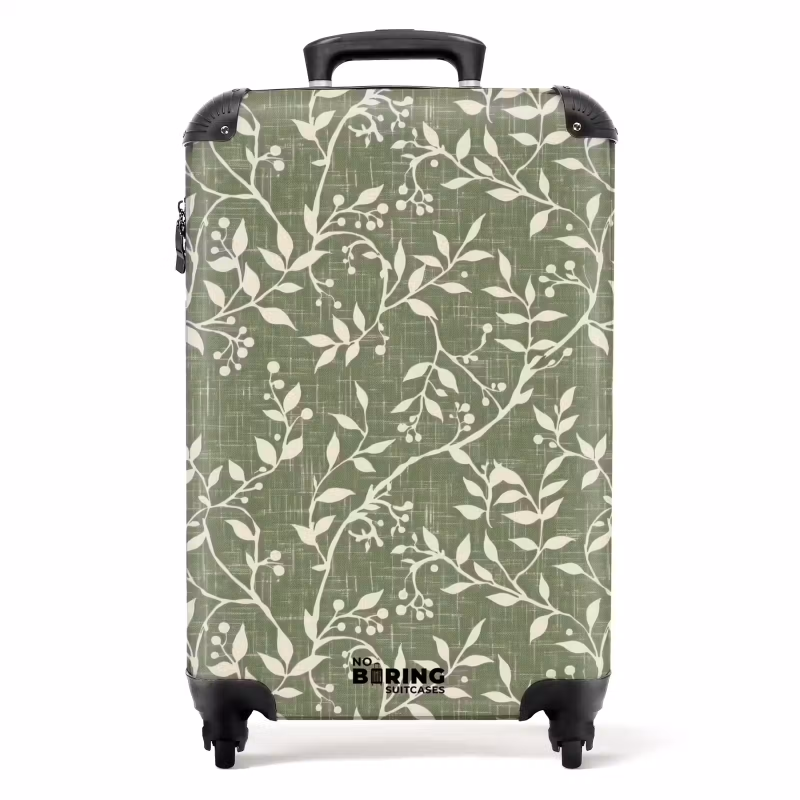 Koffer - Saliegroen - Botanisch - Takken - Besjes - Linnen - Patroon - Saliegroen - Botanisch - Takken - Besjes - Linnen - Patroon NBS - Handbagage koffer - Volwassenen Unisex middel
