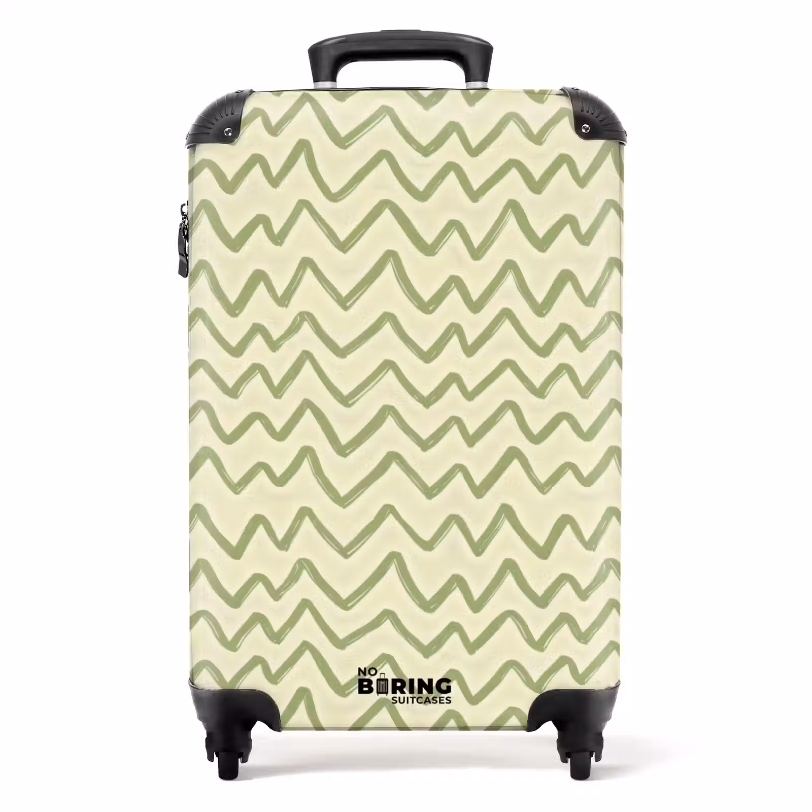 Koffer - Saliegroen - Zigzag - Handgetekend - Patroon - Saliegroen - Zigzag - Handgetekend - Patroon NBS - Handbagage koffer - Volwassenen Unisex middel