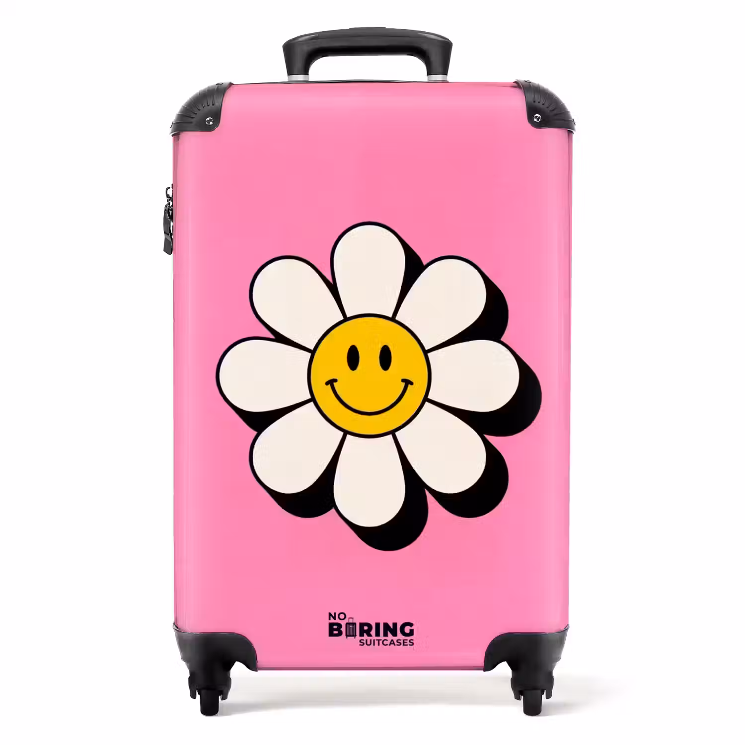 Smiley - Bloem - Roze NBS - Handbagage koffer - Volwassenen Unisex middel -productfoto_recht